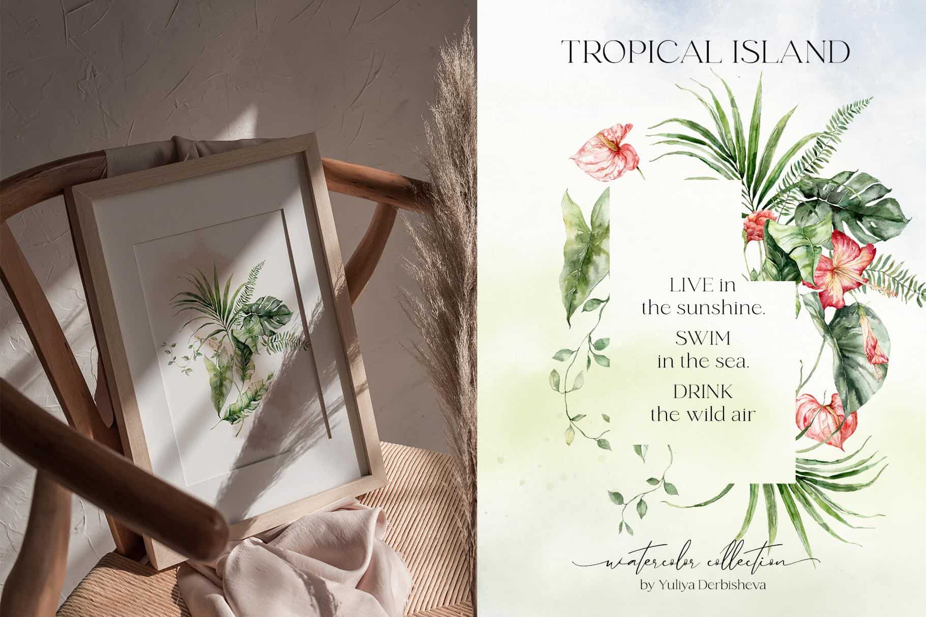Tropical island watercolor jungle flowers and foliage illustrations - Image 2