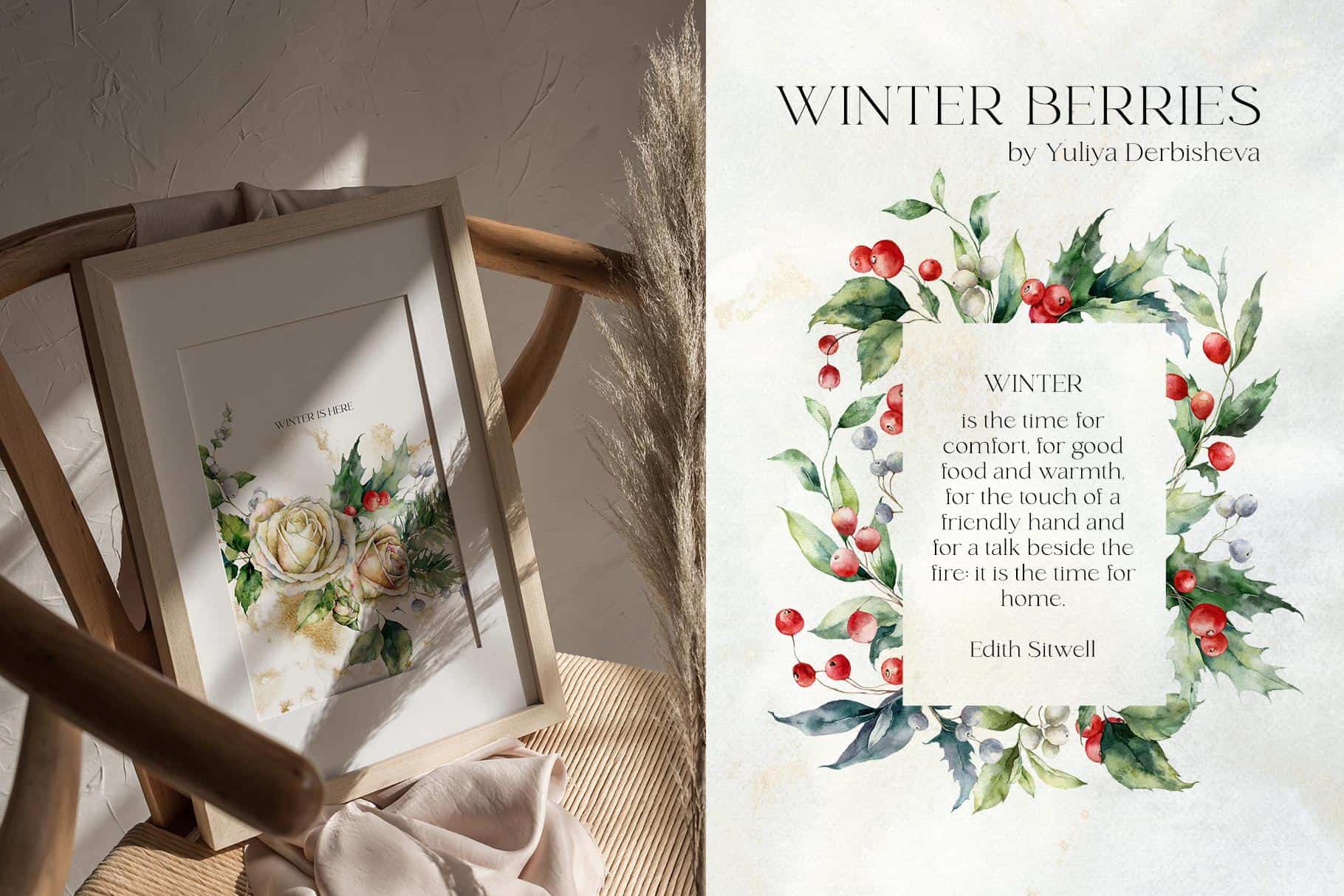 Winter Berries Watercolor Christmas Illustration for festive design - Image 2