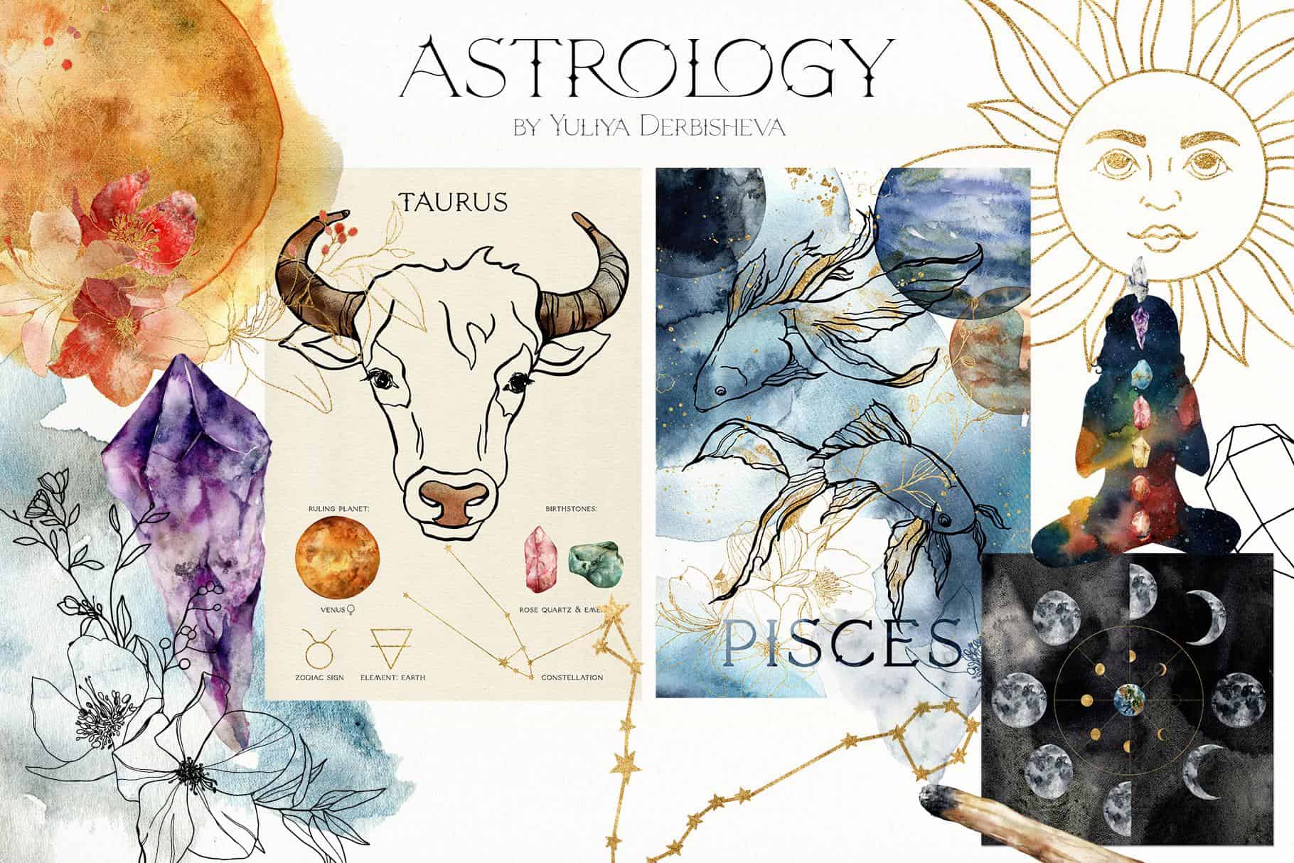 ASTROLOGY zodiac signs illustrations watercolor - Image 2