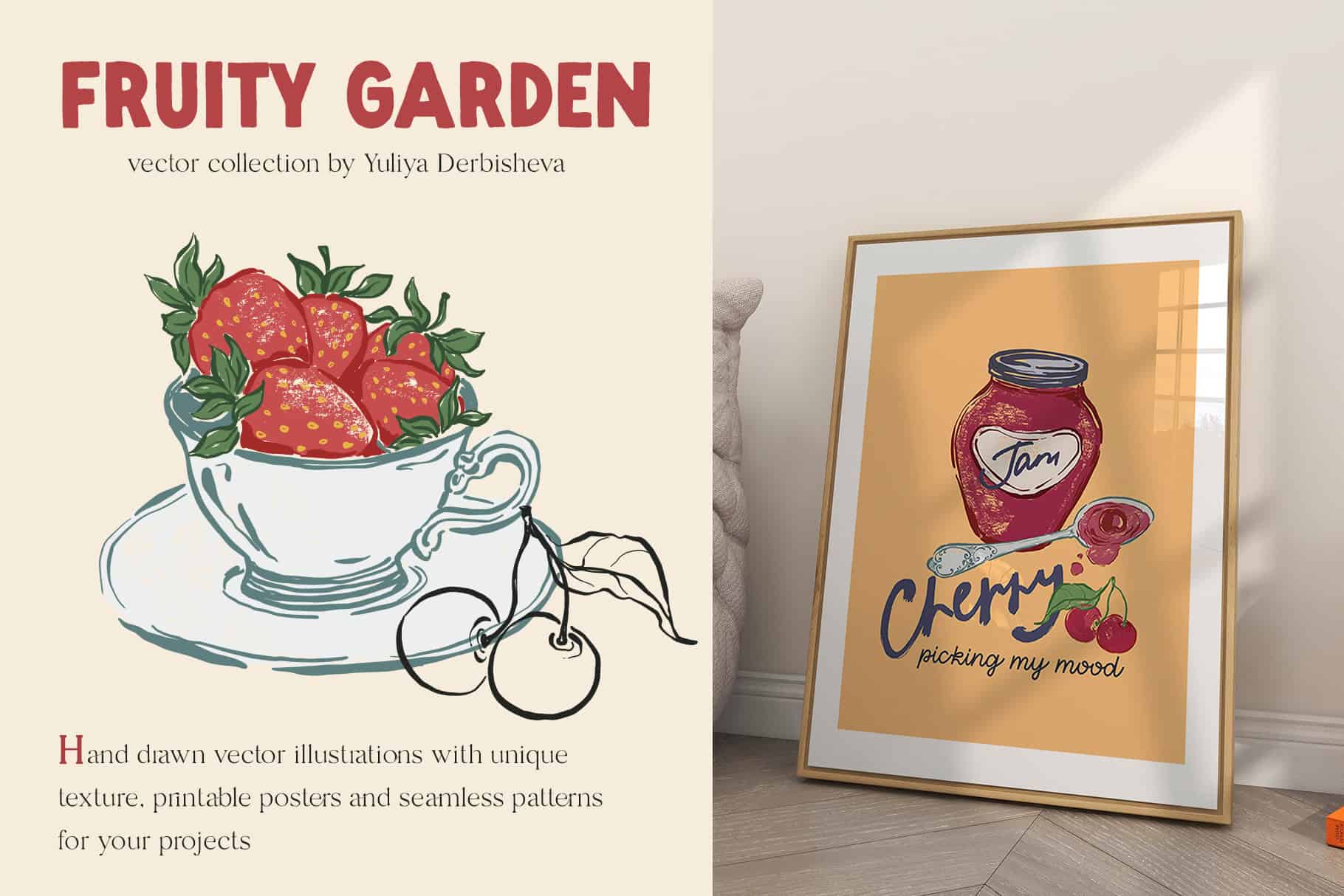 Fruity Garden vector fruits and berries illustrations, posters, patterns - Image 2