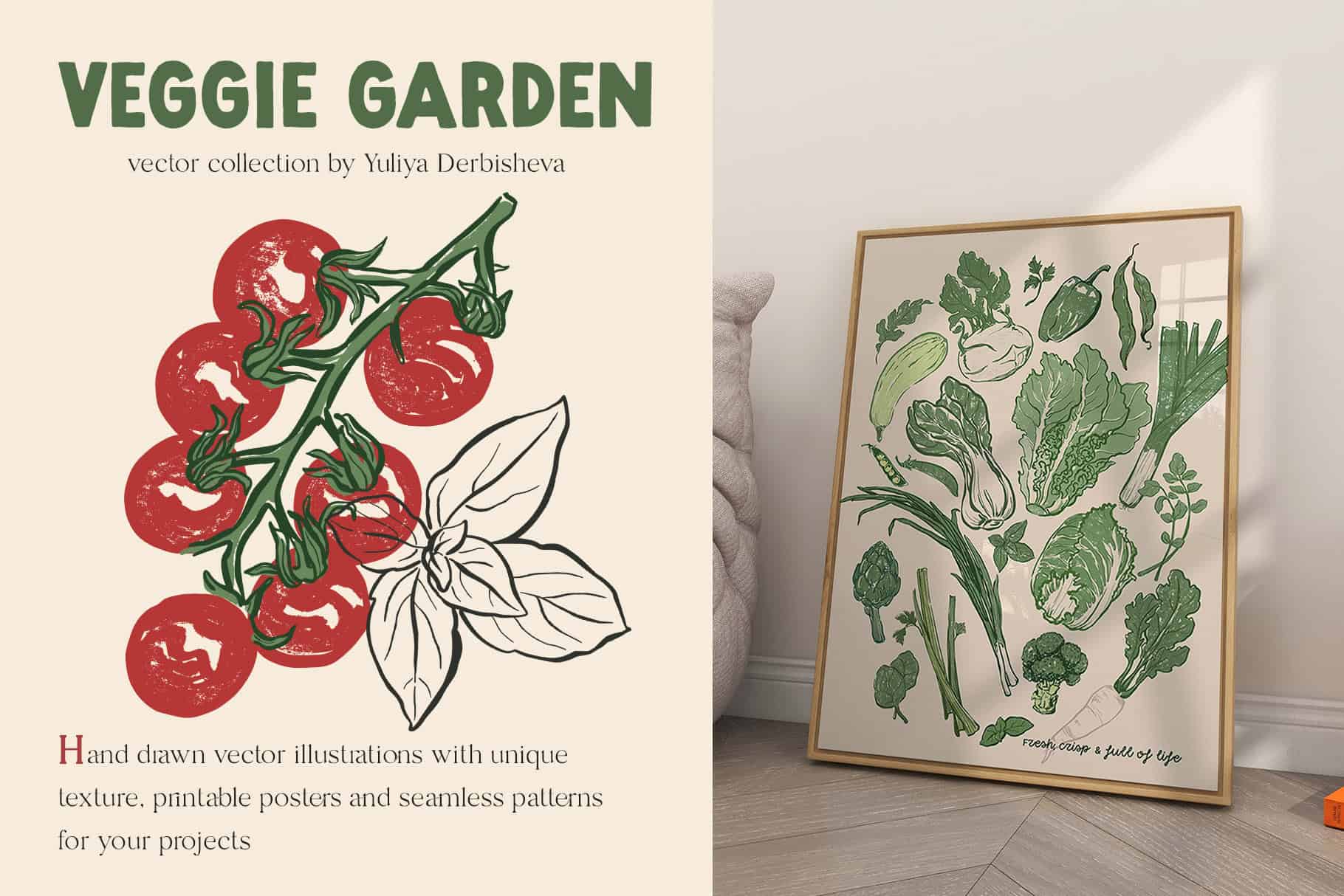 Veggie Garden – Hand-Drawn Vegetables Vector Illustrations, Patterns & Posters - Image 2