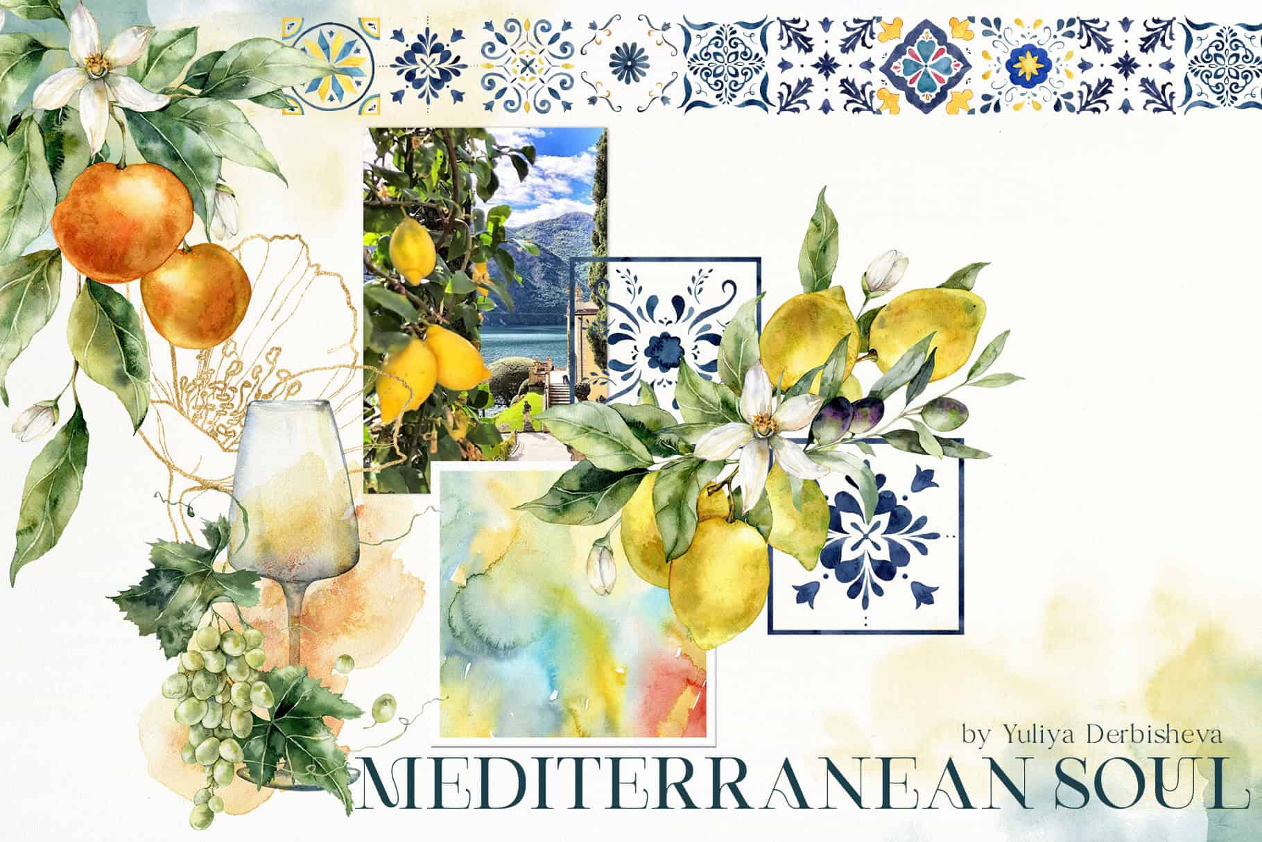 Mediterranean soul citrus & tiles watercolor illustrations - Image 2
