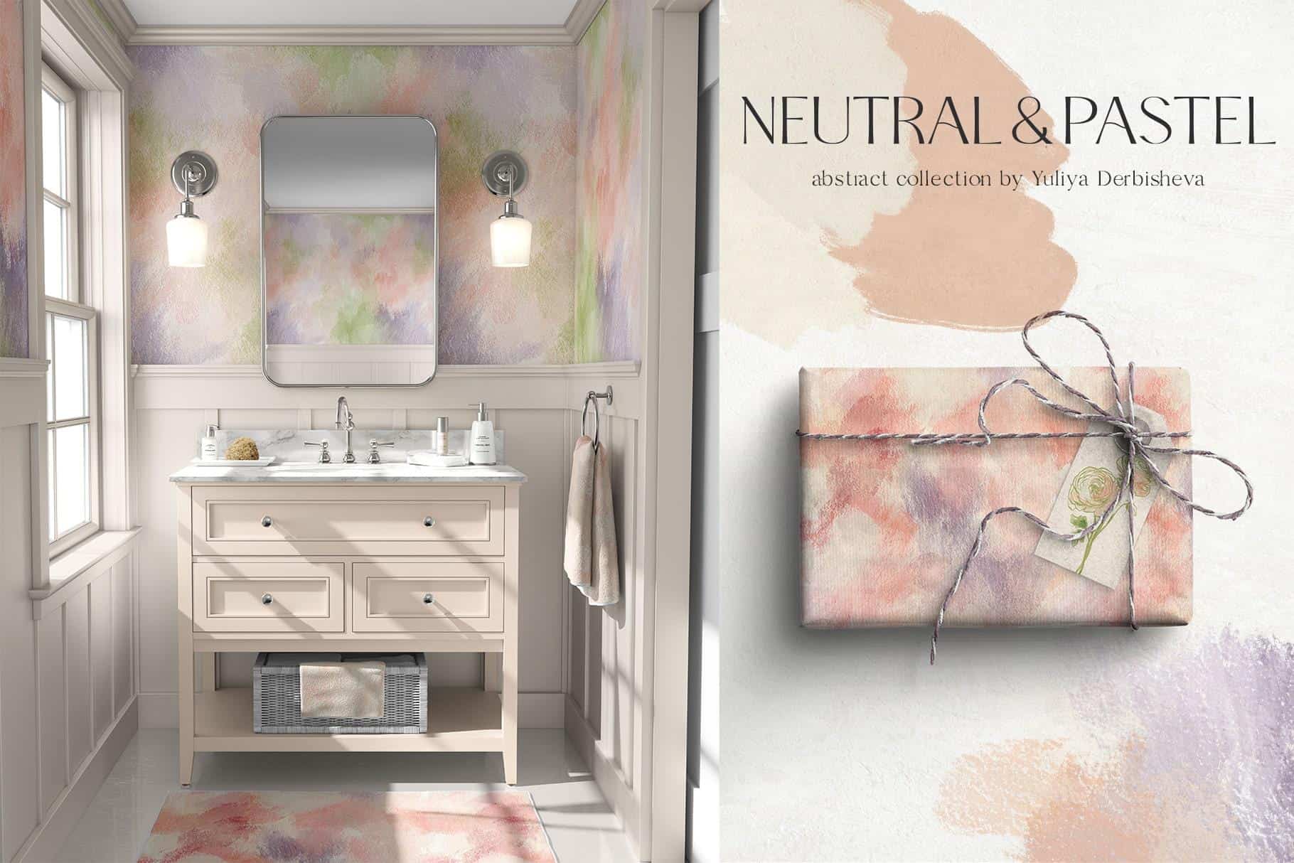 Neutral & Pastel abstract backgrounds and flowers illustration design - Image 3