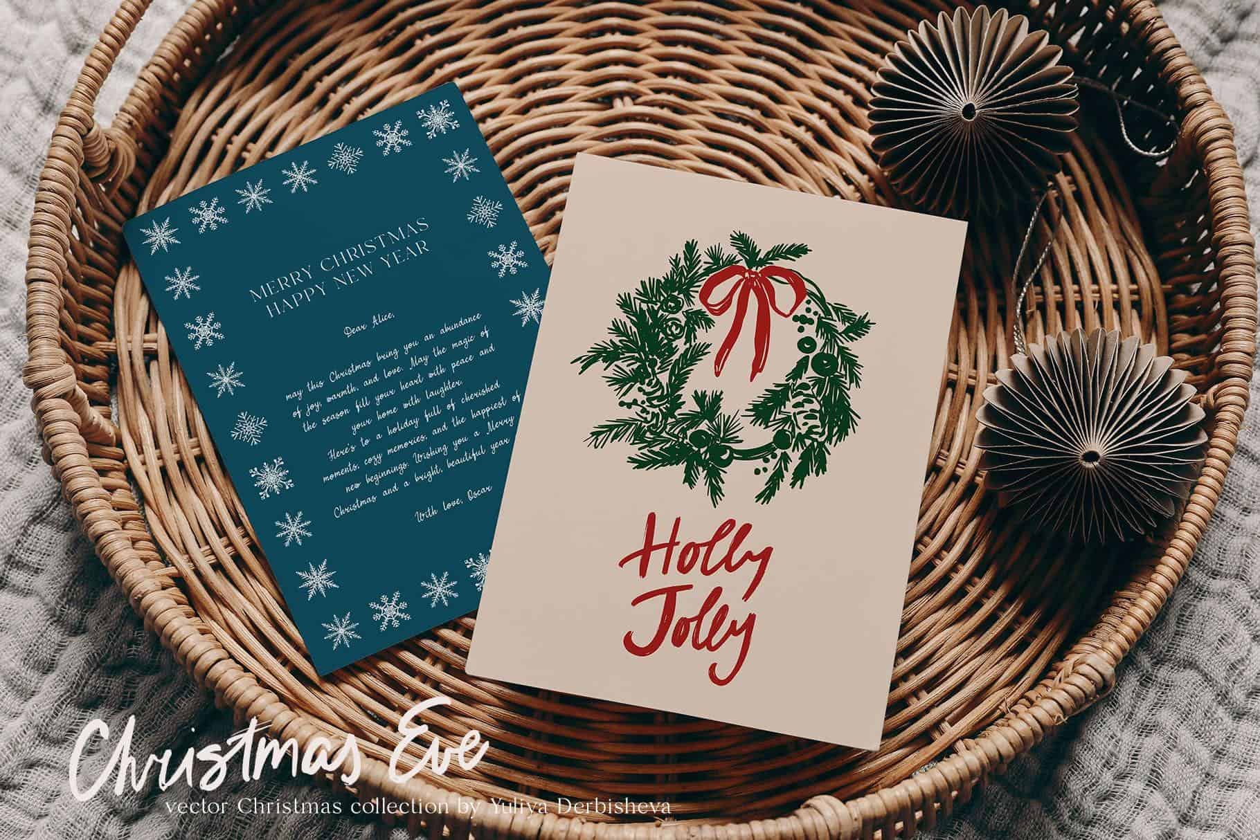 Christmas Eve vector doodles illustrations and festive design - Image 3