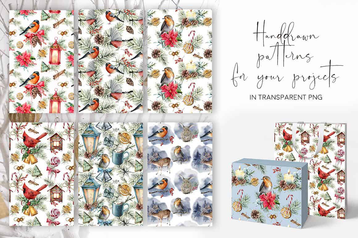 35 elegant Christmas surface pattern design watercolor illustration - Image 3