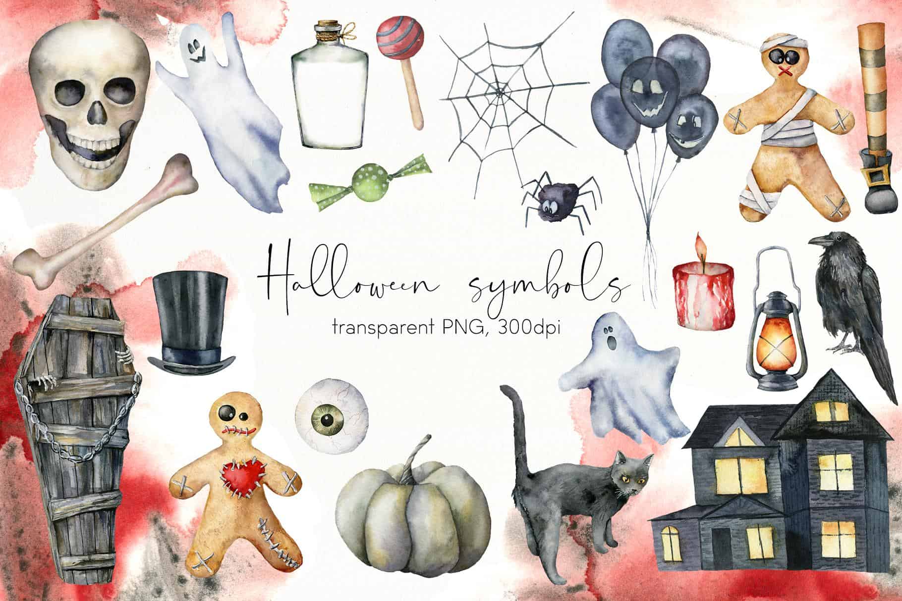 Watercolor Happy Halloween night party Illustrations - Image 3