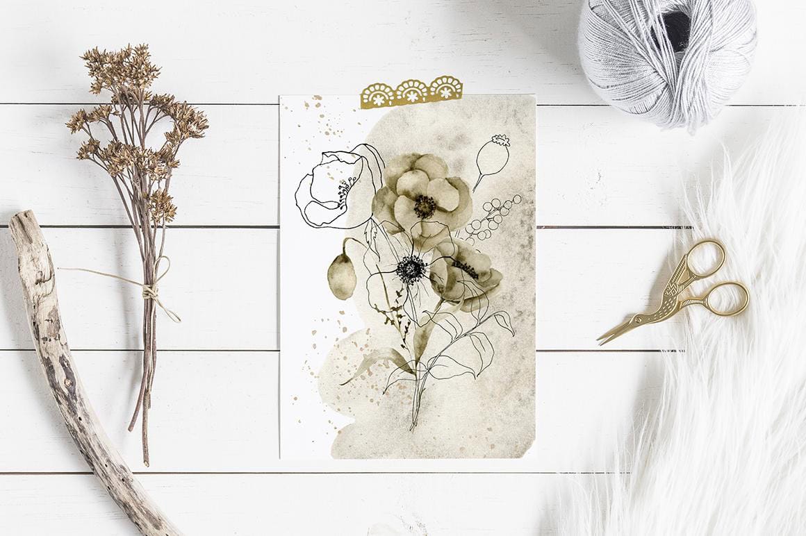 Monochrome neutral pastel flowers watercolor - Image 3