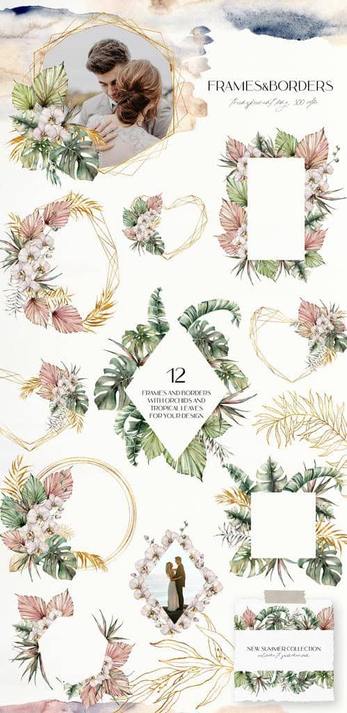 Orchid flowers watercolor tropical floral illustrations - Image 3