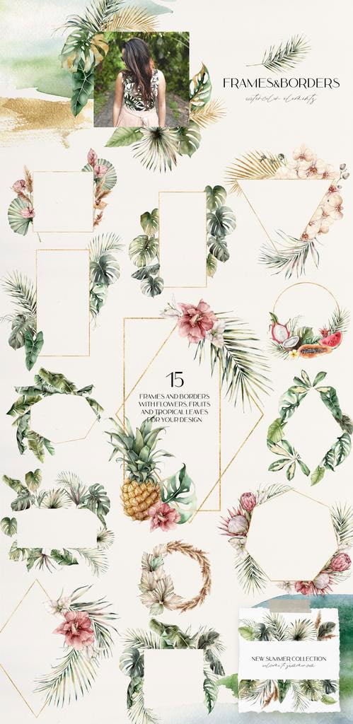 Tropicana: Watercolor Tropical Flowers, Leaves, and Fruits Illustrations - Image 3