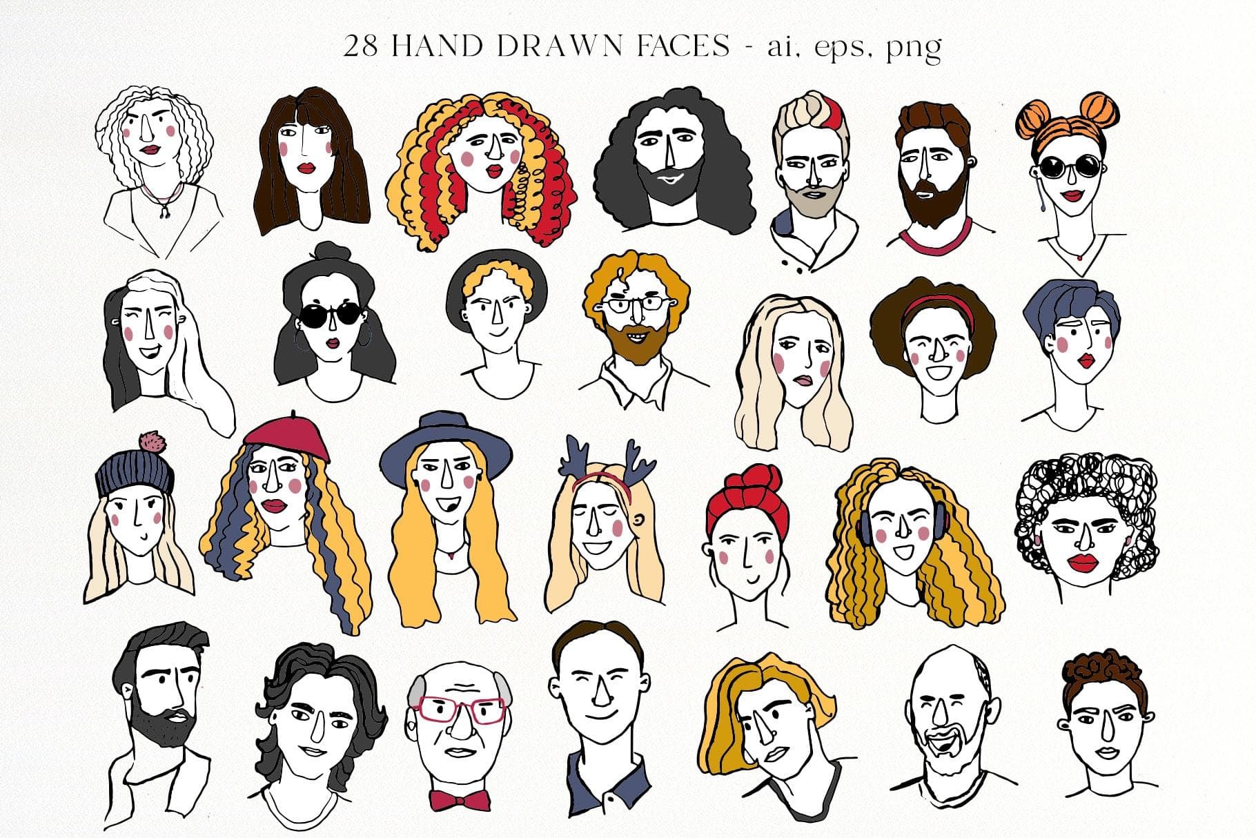 Bright People Vector Hand-Drawn Cartoon Faces - Image 3
