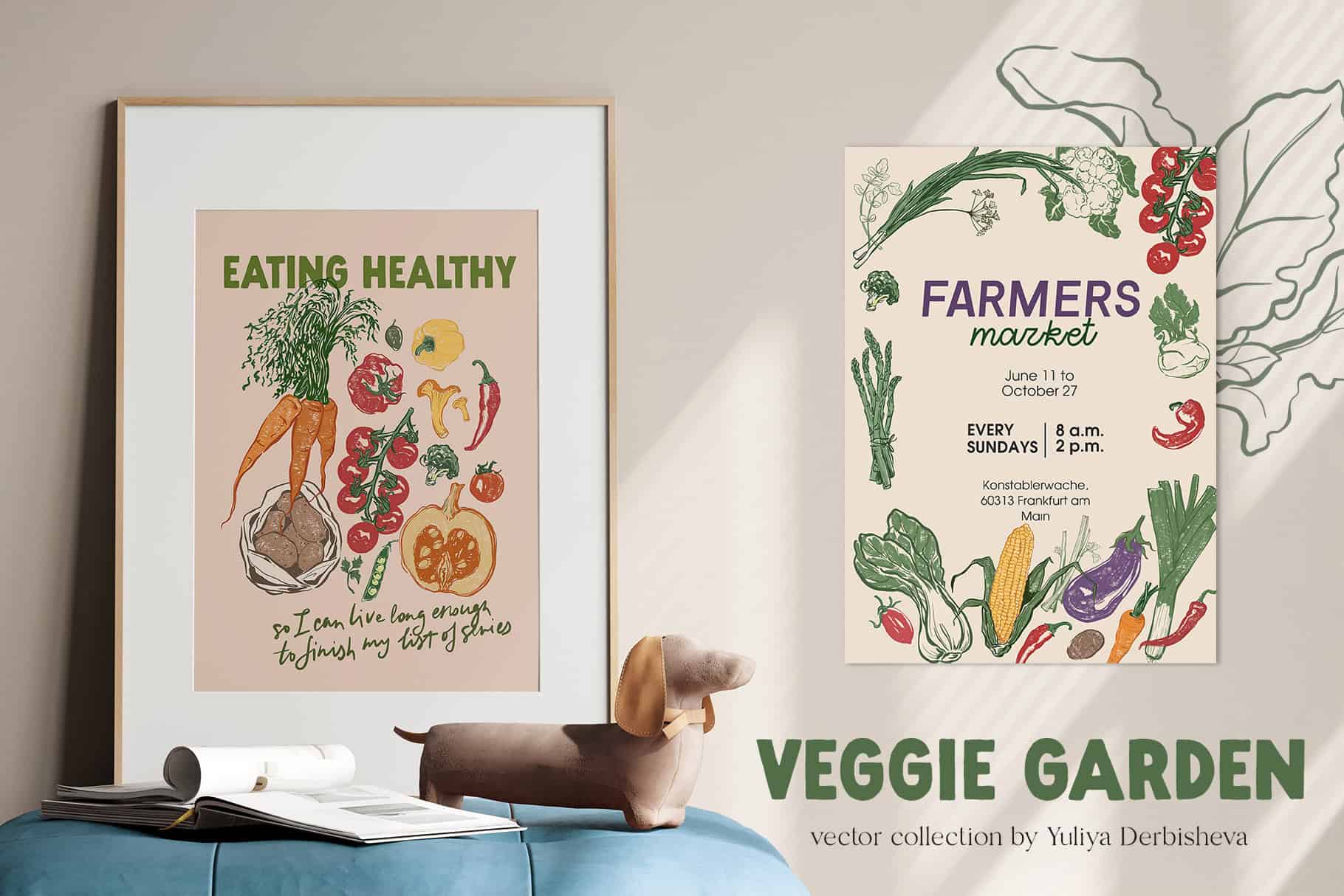 Veggie Garden – Hand-Drawn Vegetables Vector Illustrations, Patterns & Posters - Image 3