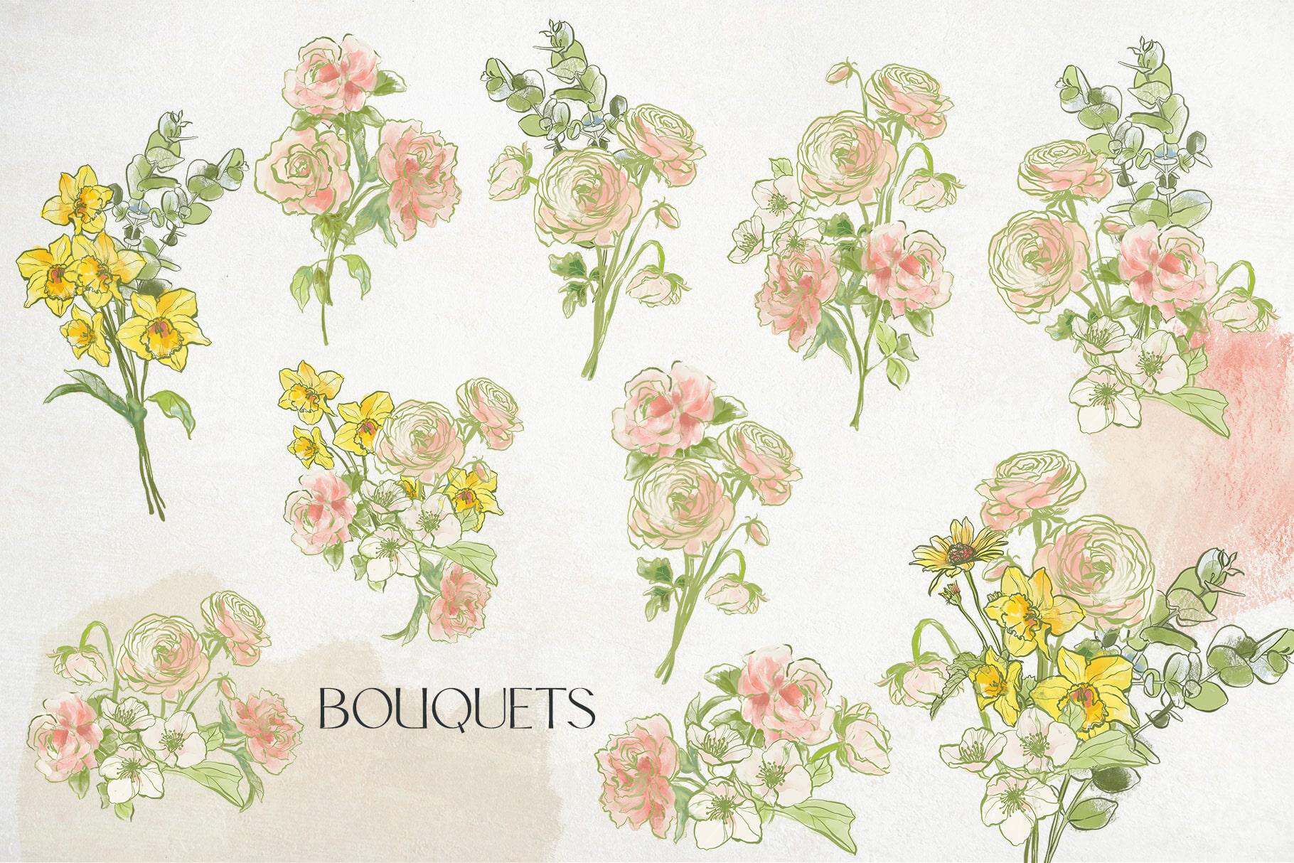 Neutral & Pastel abstract backgrounds and flowers illustration design - Image 4
