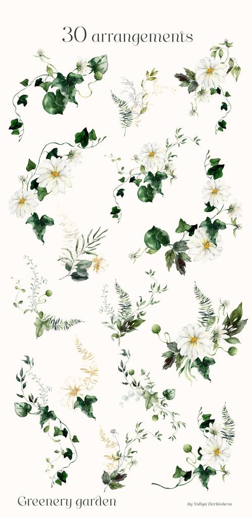Greenery garden watercolor foliage illustrations clipart - Image 4