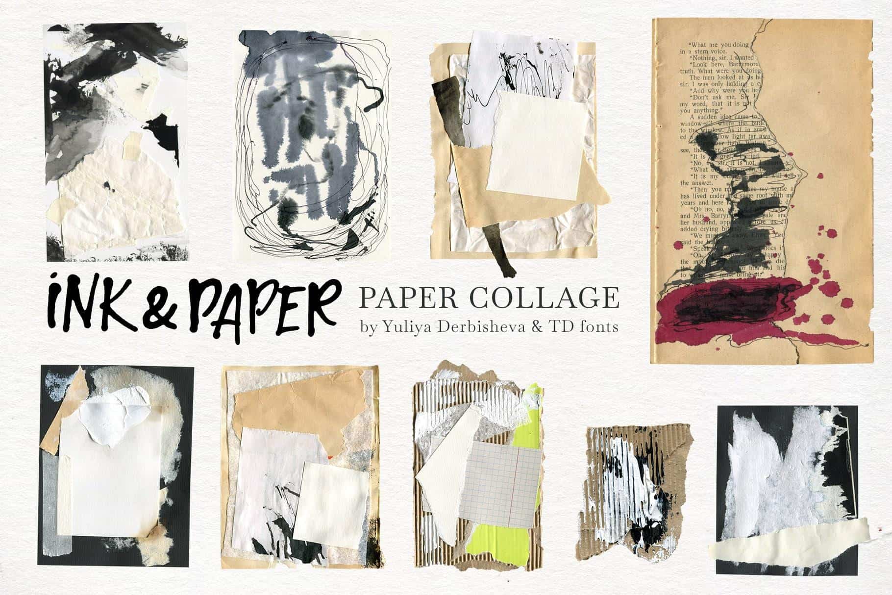 Ink & Paper collage elements mix media abstract backgrounds - Image 4