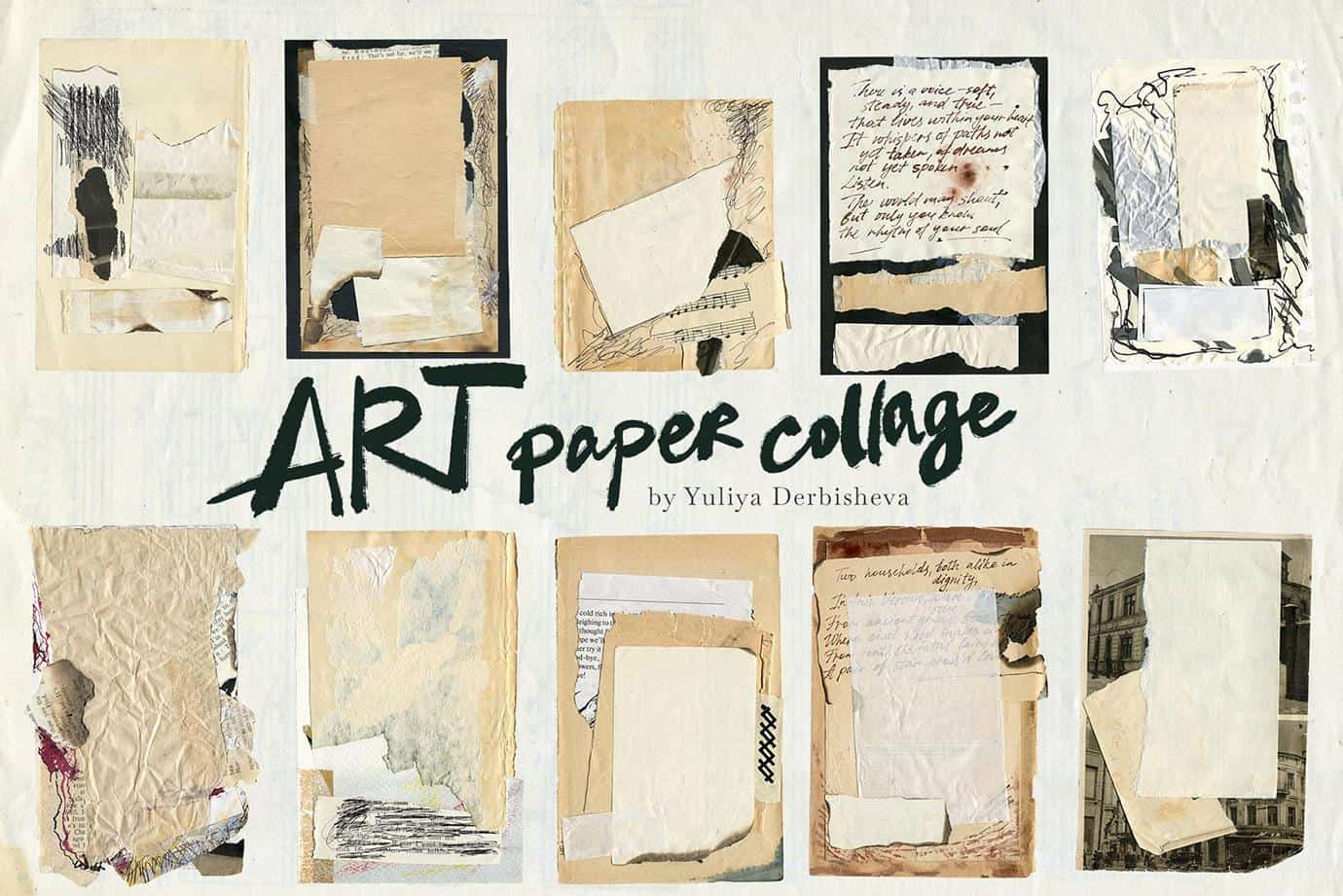 Art Paper Collage Mixed media elements, modern & vintage paper textures - Image 4