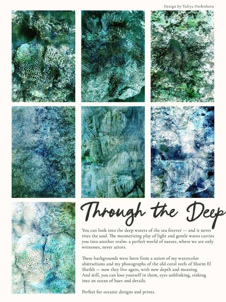 Through the Deep – Mixed Media Ocean backgrounds & marine graphics - Image 4