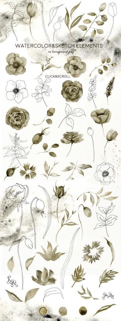 Monochrome neutral pastel flowers watercolor - Image 4