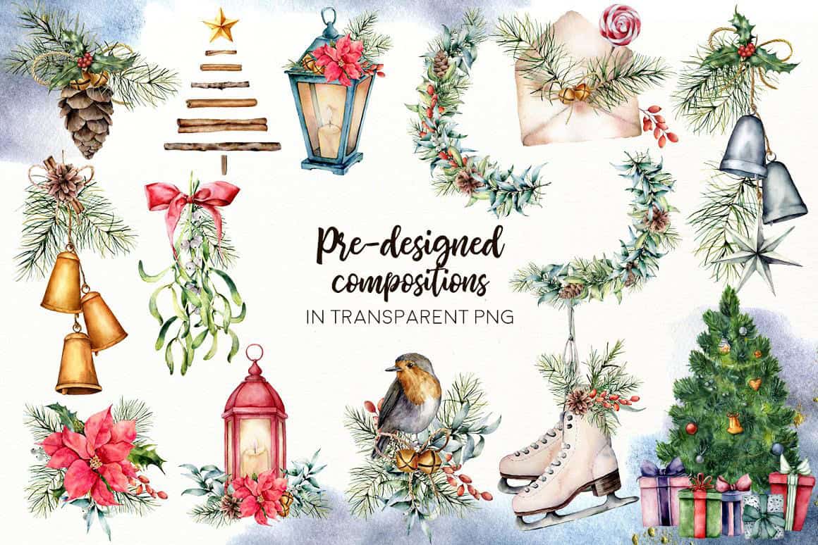 Christmas traditions watercolor festive illustrations and design - Image 4