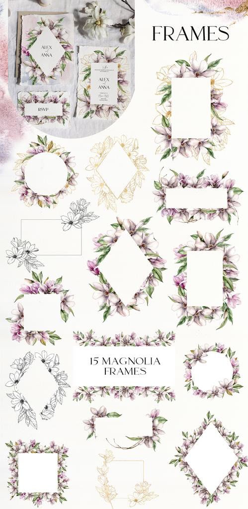 Magnolia Blossom Flower Watercolor Illustrations - Image 4