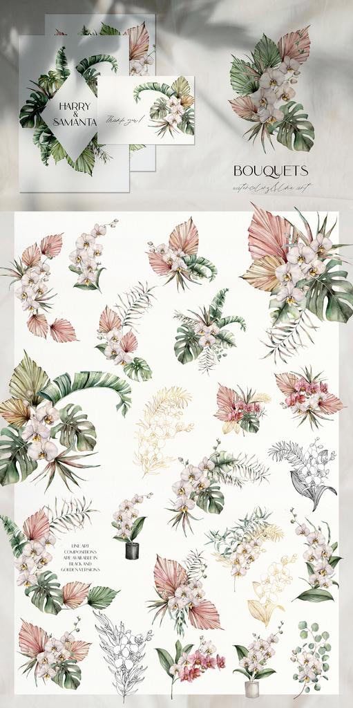 Orchid flowers watercolor tropical floral illustrations - Image 4