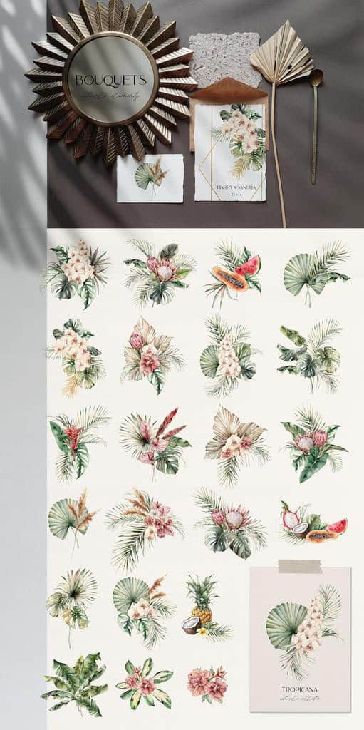 Tropicana: Watercolor Tropical Flowers, Leaves, and Fruits Illustrations - Image 4
