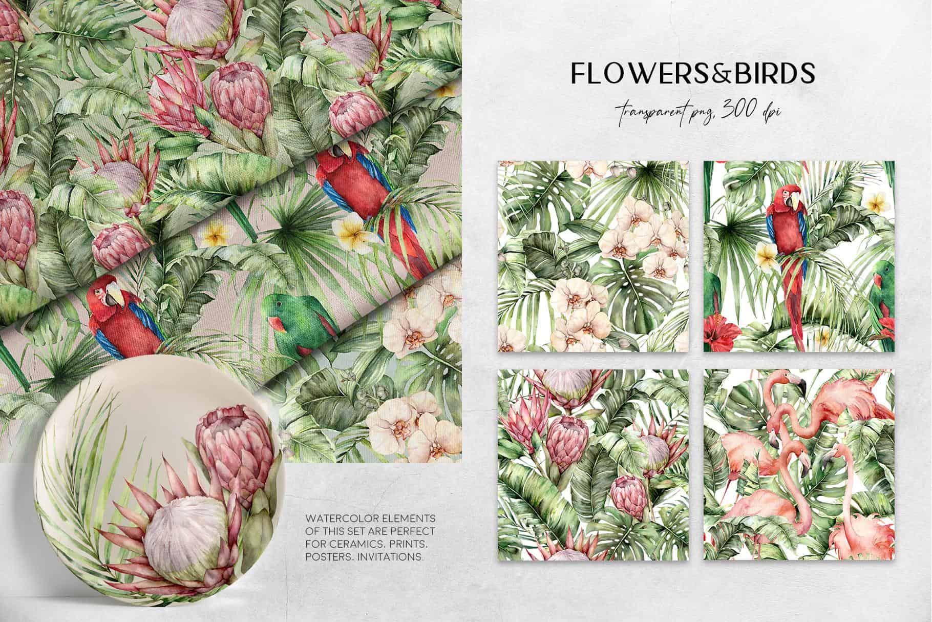 Tropics: tropical leaves and flowers surface patterns design - Image 4