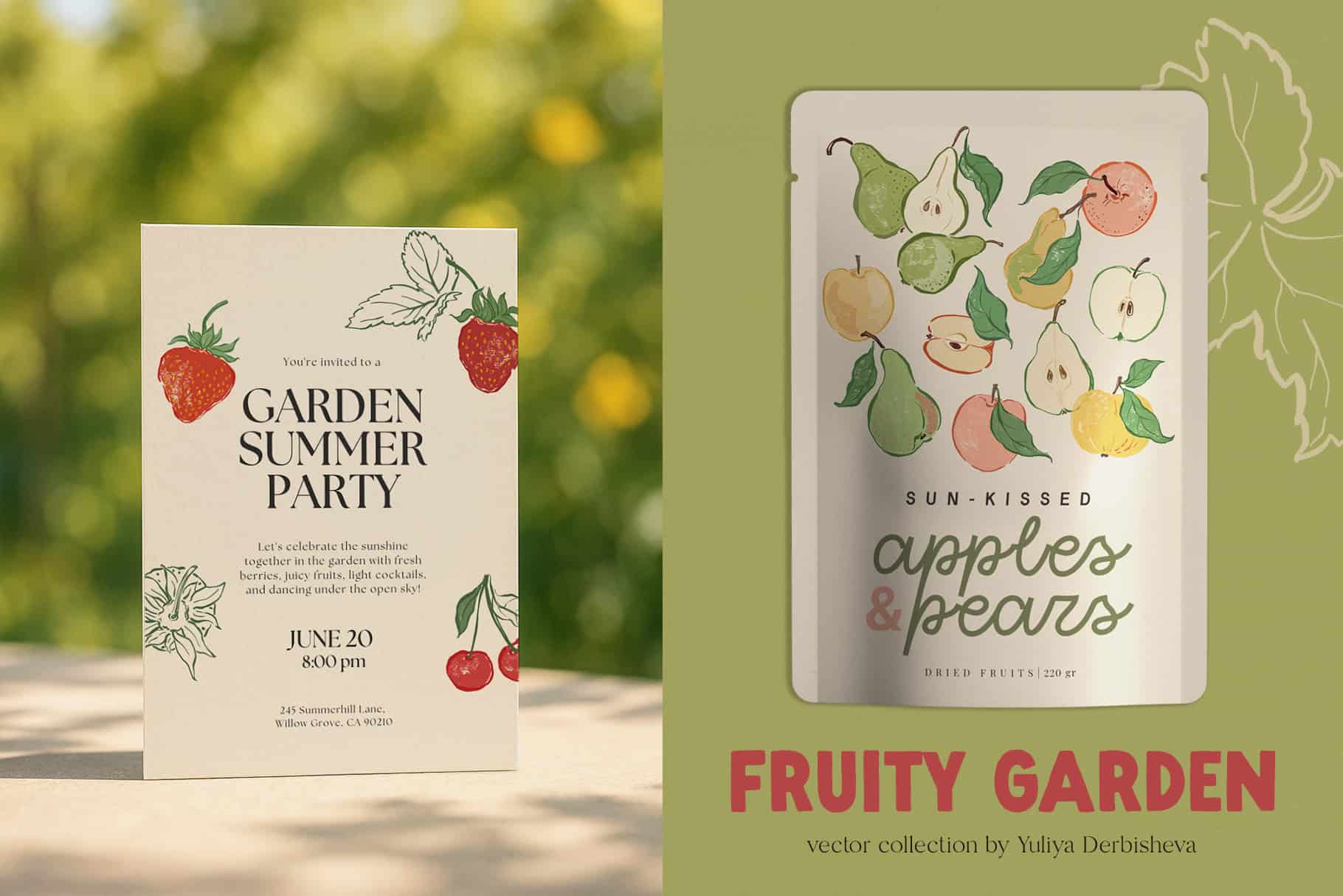 Fruity Garden vector fruits and berries illustrations, posters, patterns - Image 4