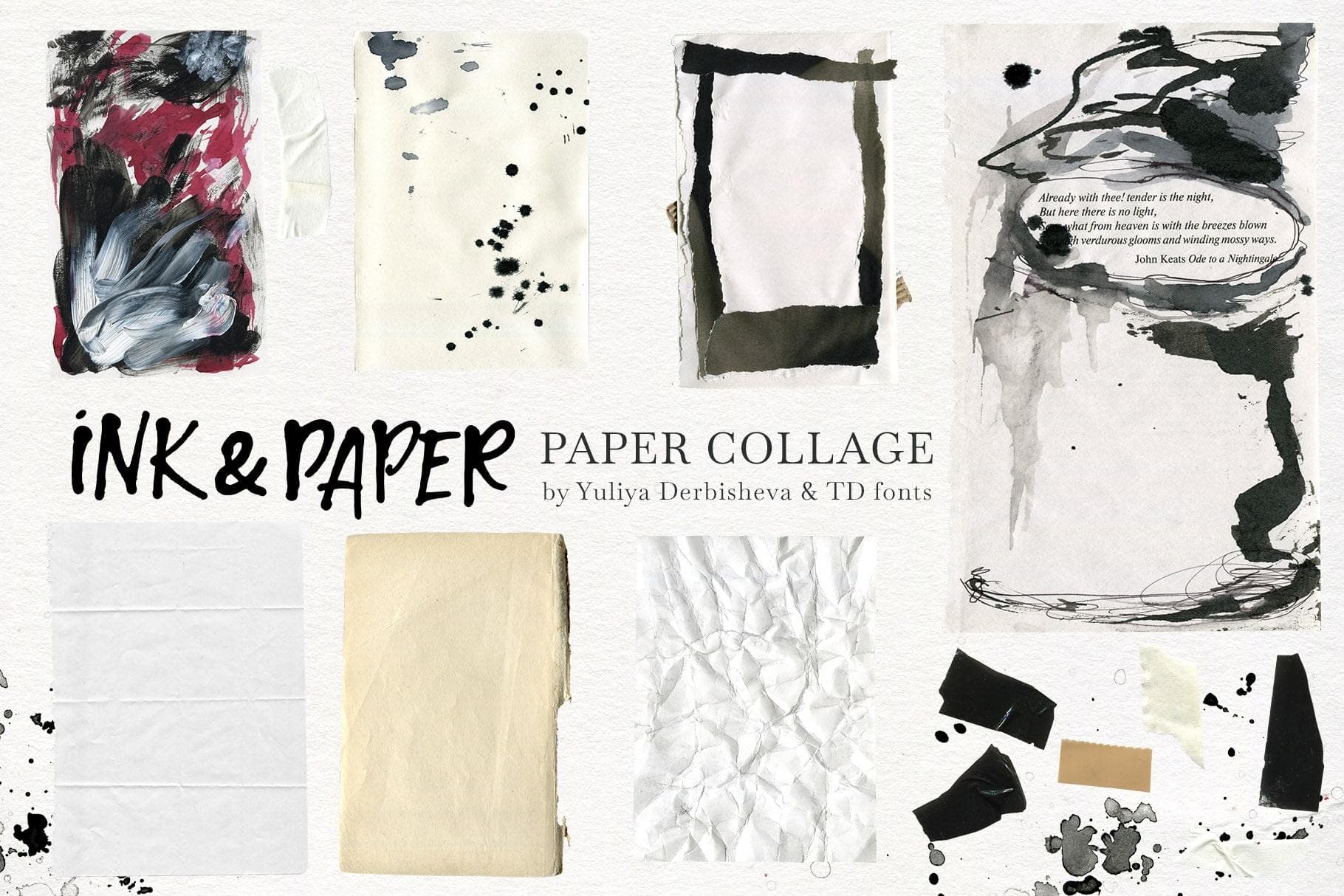 Ink & Paper collage elements mix media abstract backgrounds - Image 5