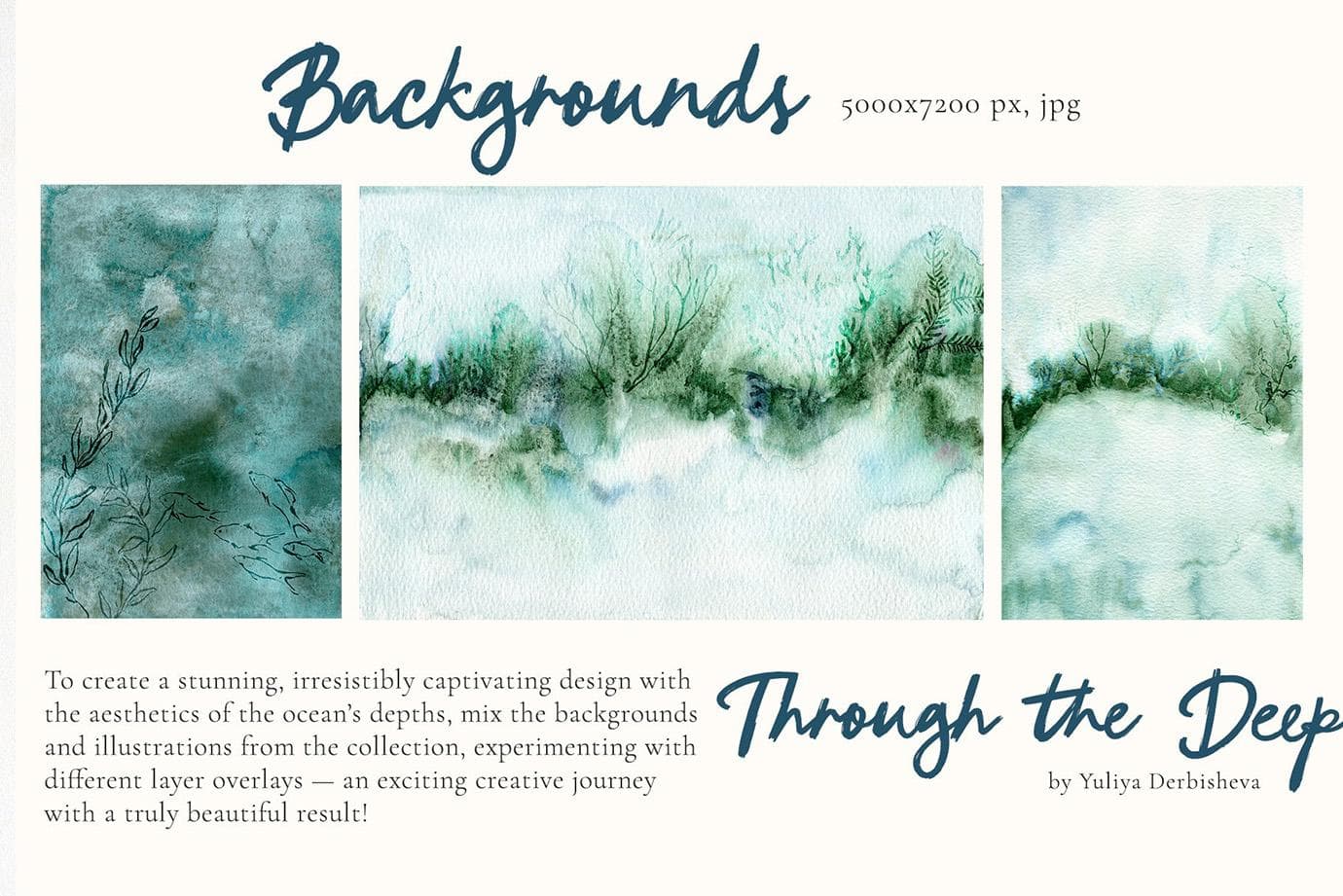 Through the Deep – Mixed Media Ocean backgrounds & marine graphics - Image 5