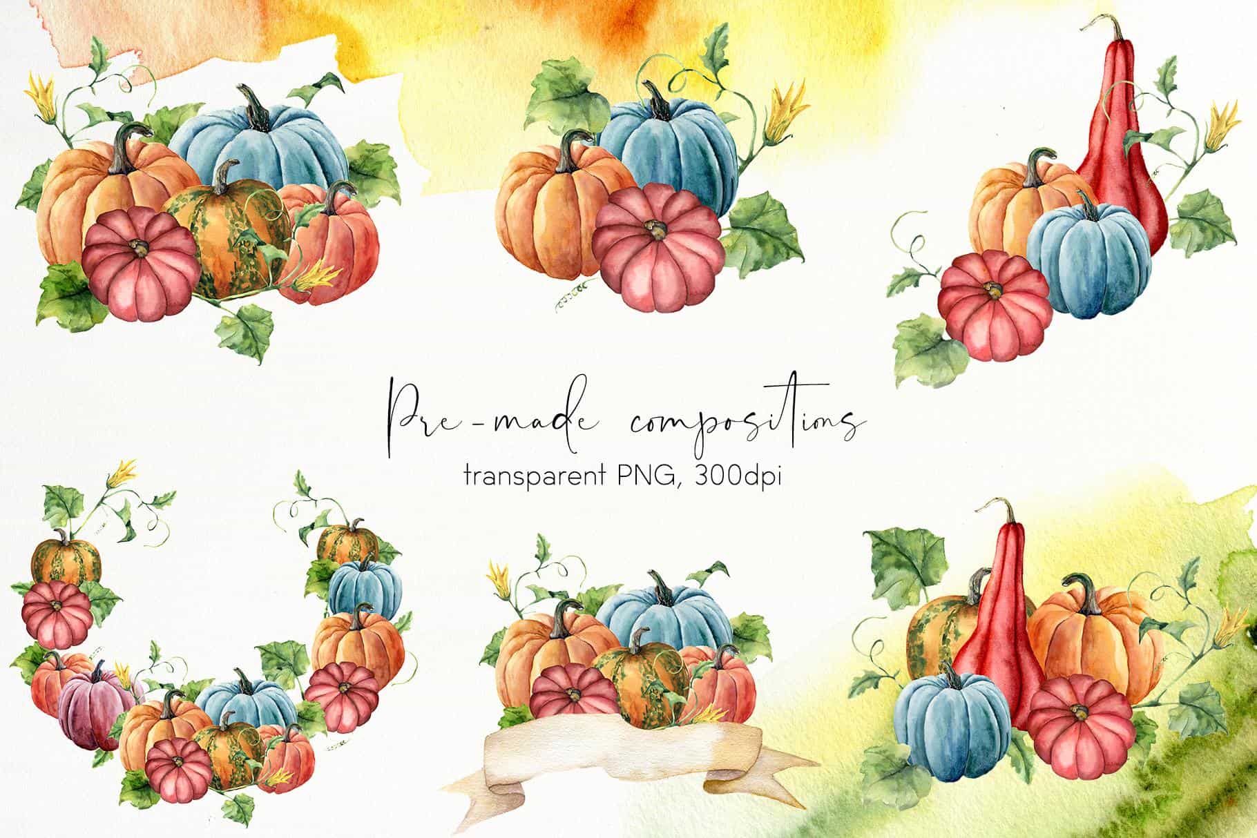 Pumpkins Watercolor & Line Art Illustrations - Image 5