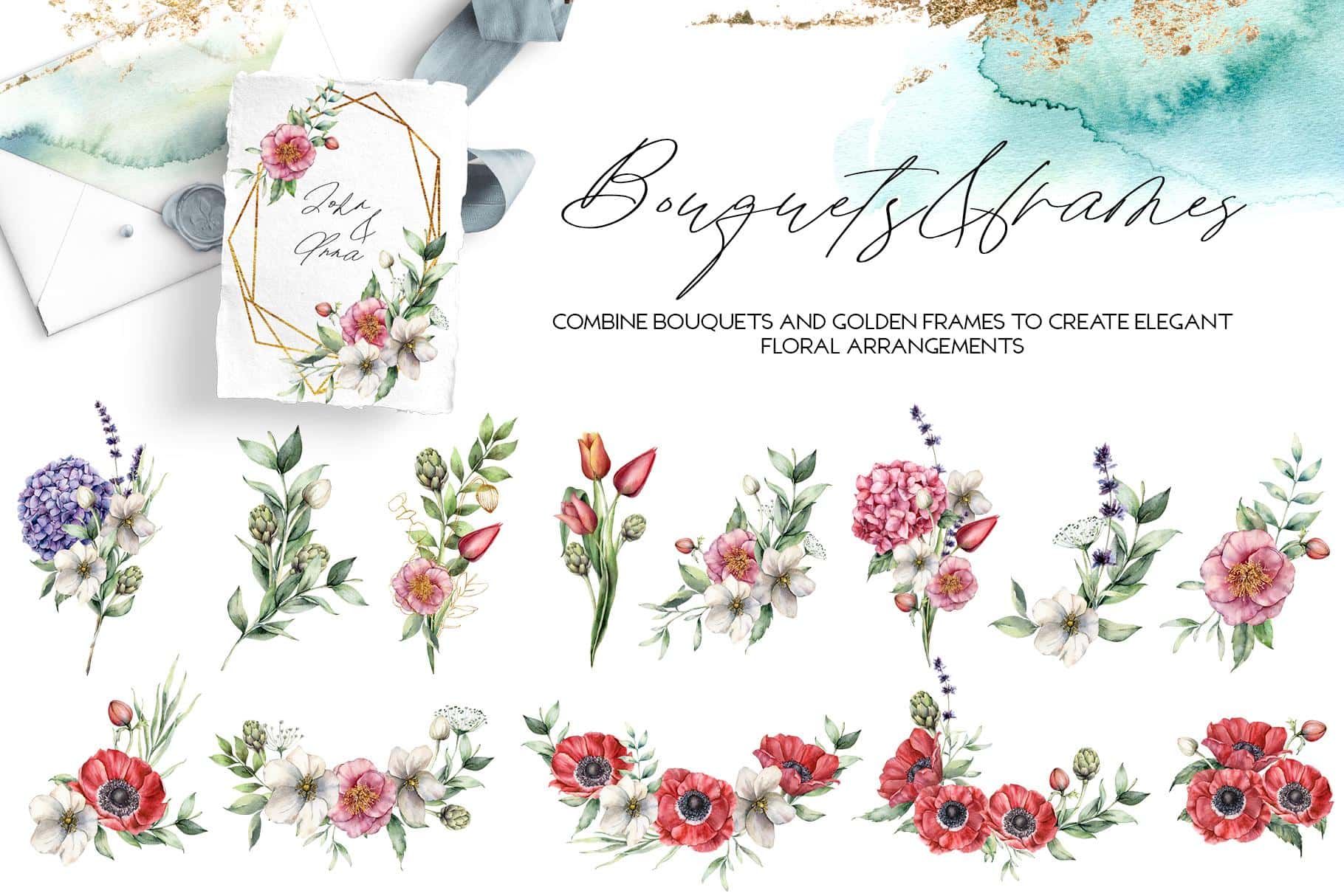 Spring song watercolor Easter bunny flowers illustrations - Image 5