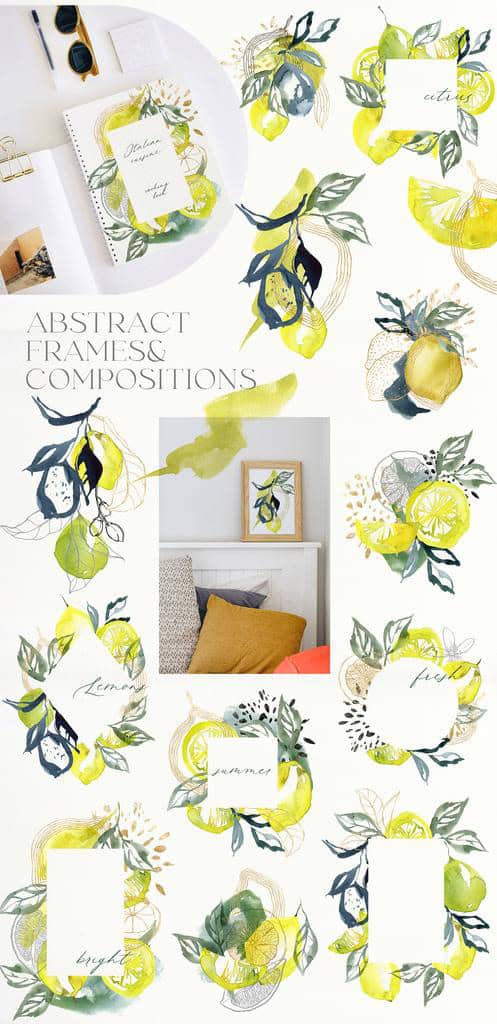 Lemons Watercolor Illustrations & Abstract Design - Image 5