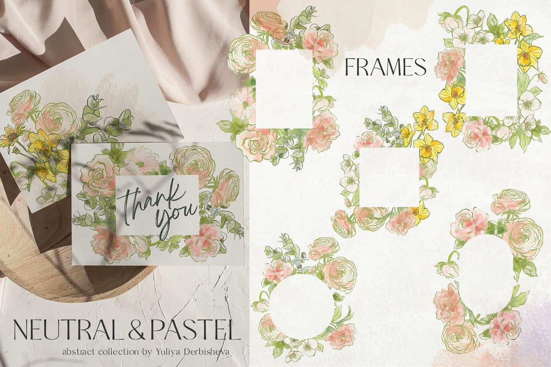 Neutral & Pastel abstract backgrounds and flowers illustration design - Image 5