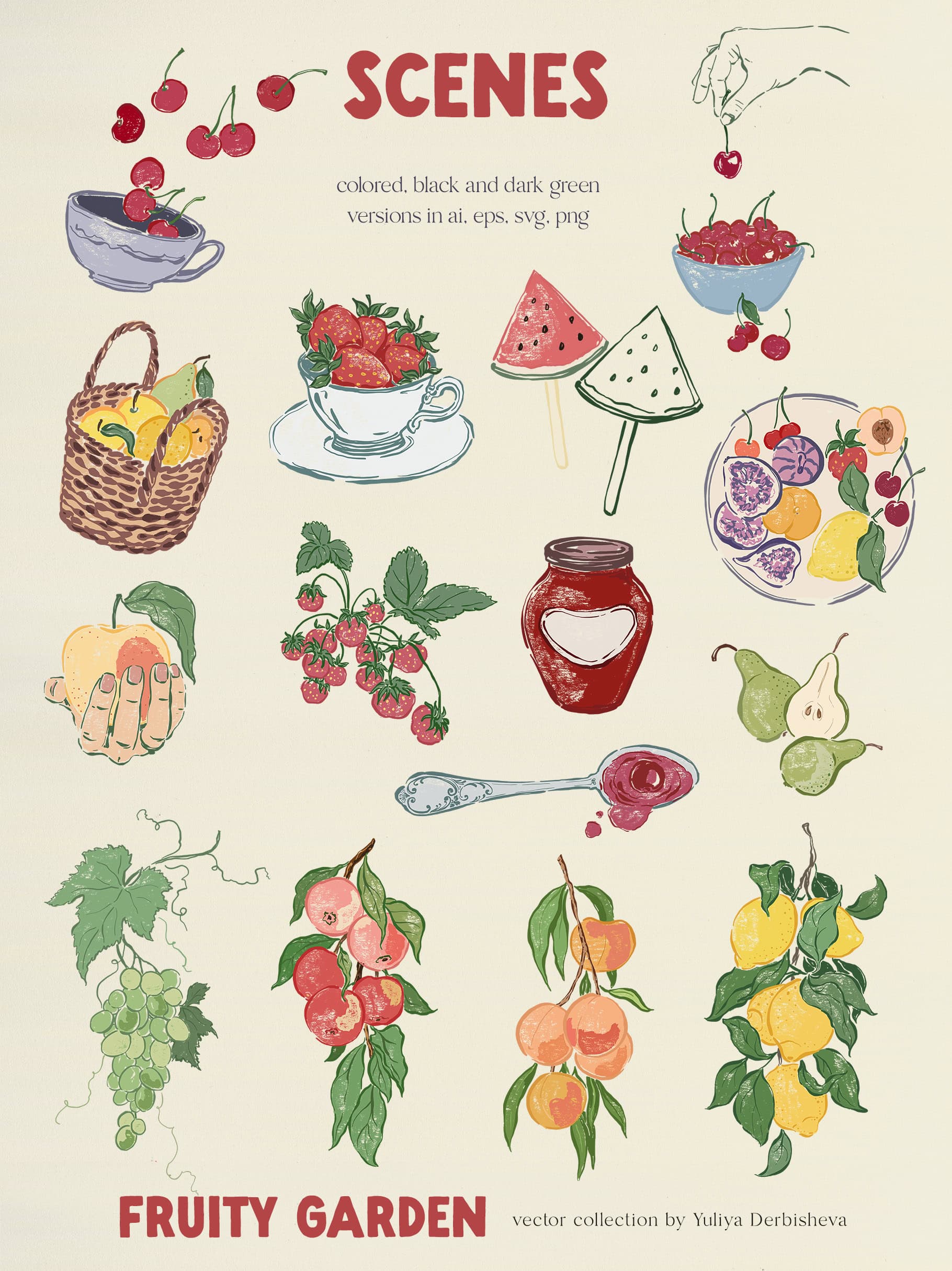 Fruity Garden vector fruits and berries illustrations, posters, patterns - Image 5
