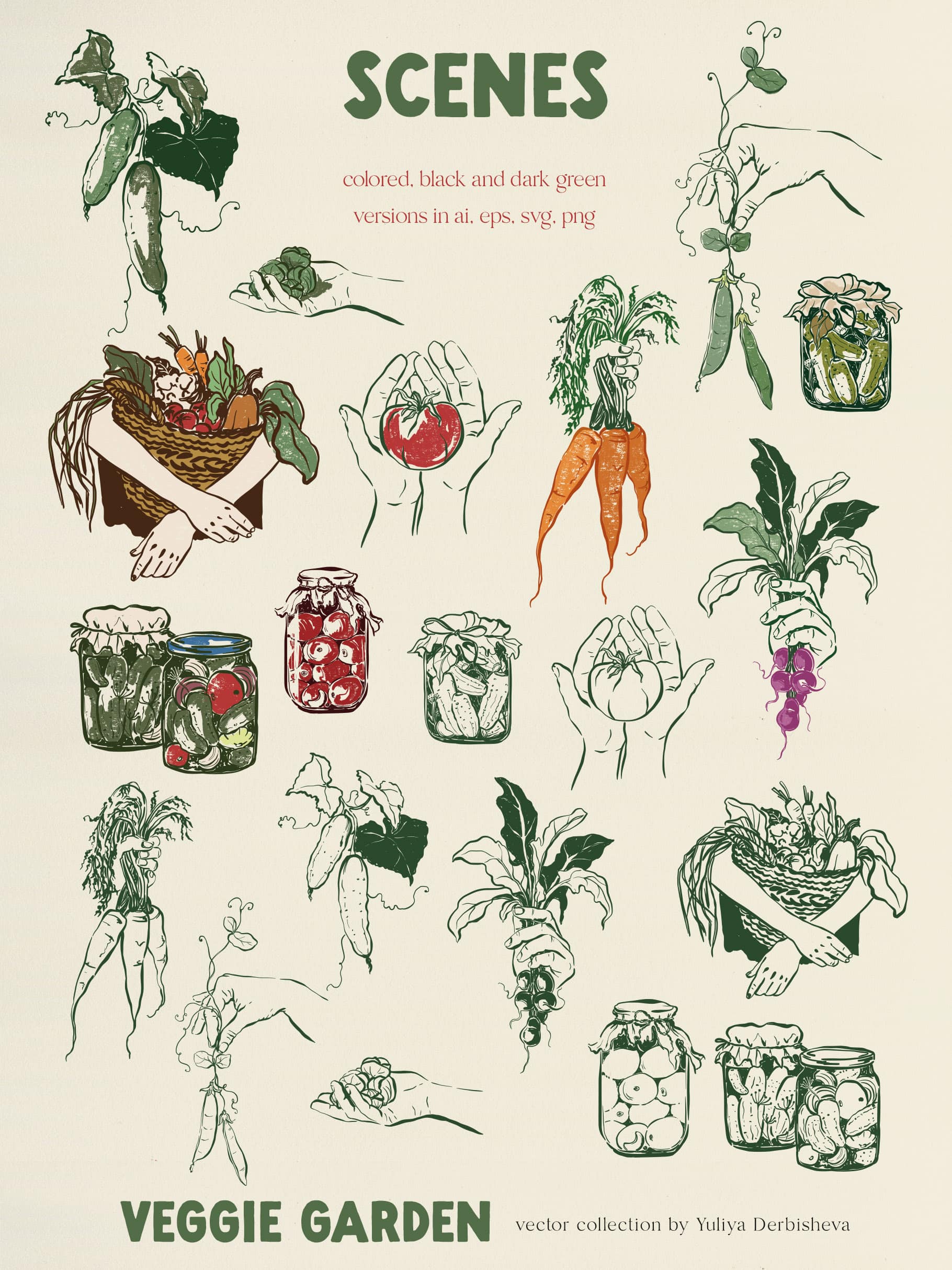 Veggie Garden – Hand-Drawn Vegetables Vector Illustrations, Patterns & Posters - Image 5