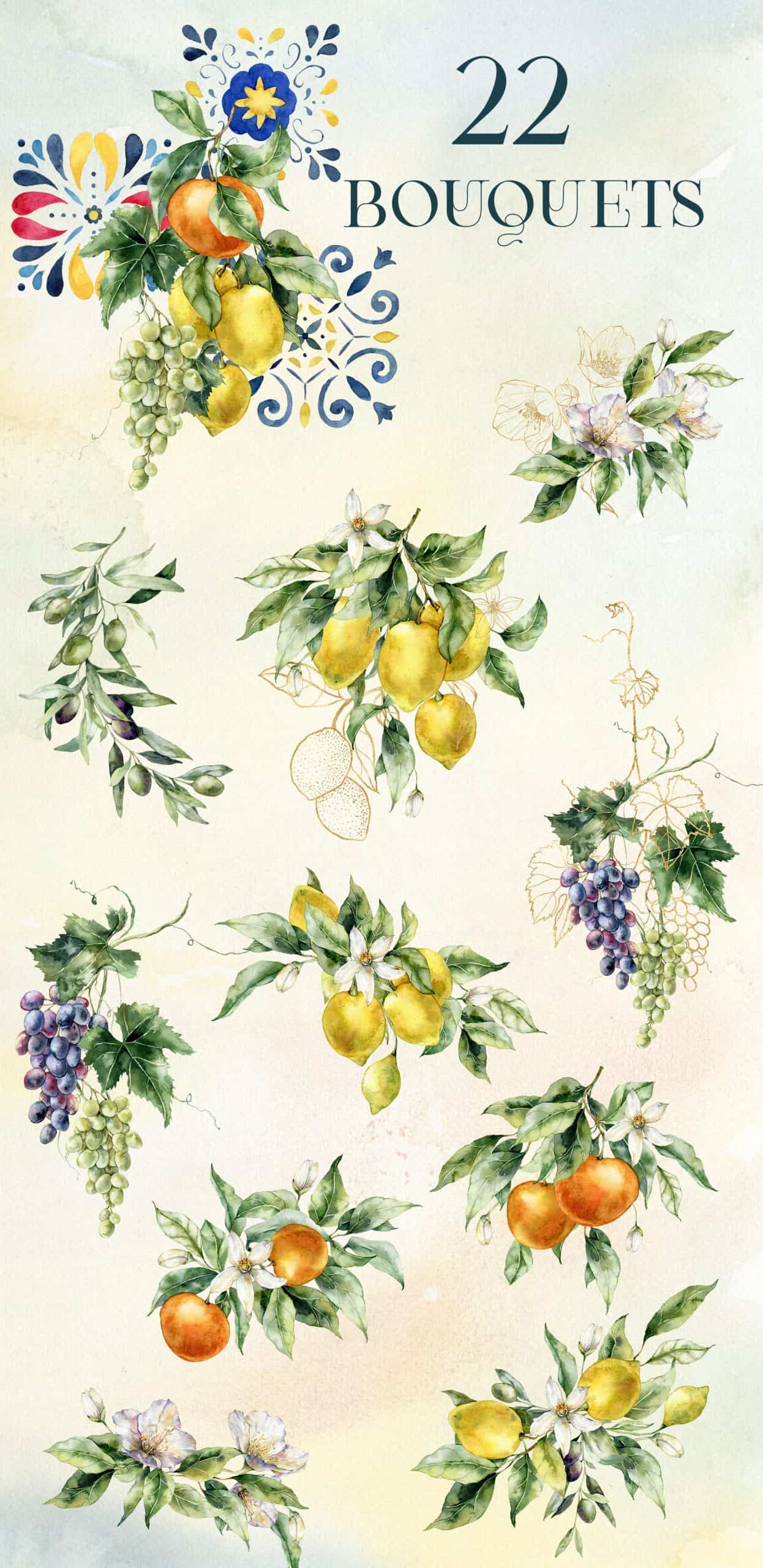 Mediterranean soul citrus & tiles watercolor illustrations - Image 5