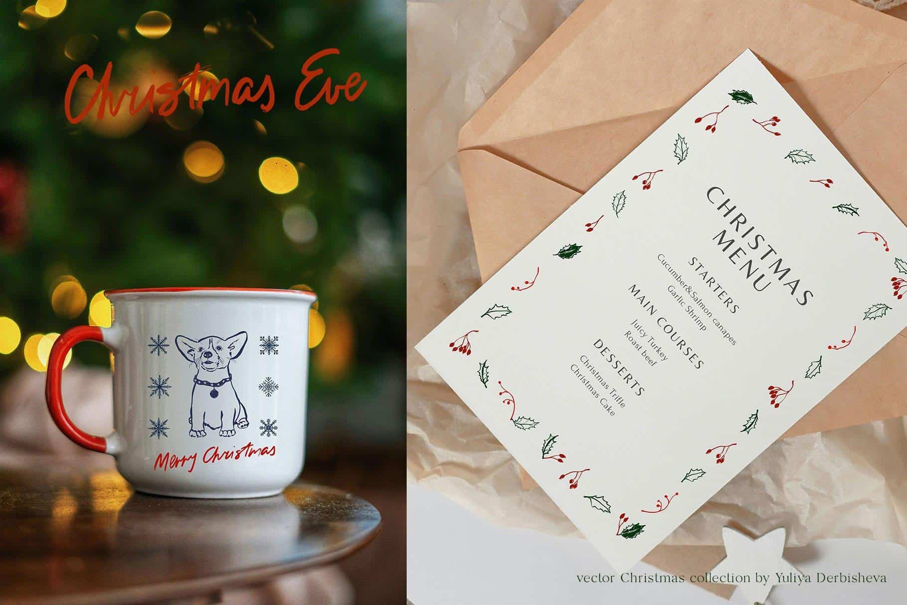 Christmas Eve vector doodles illustrations and festive design - Image 6