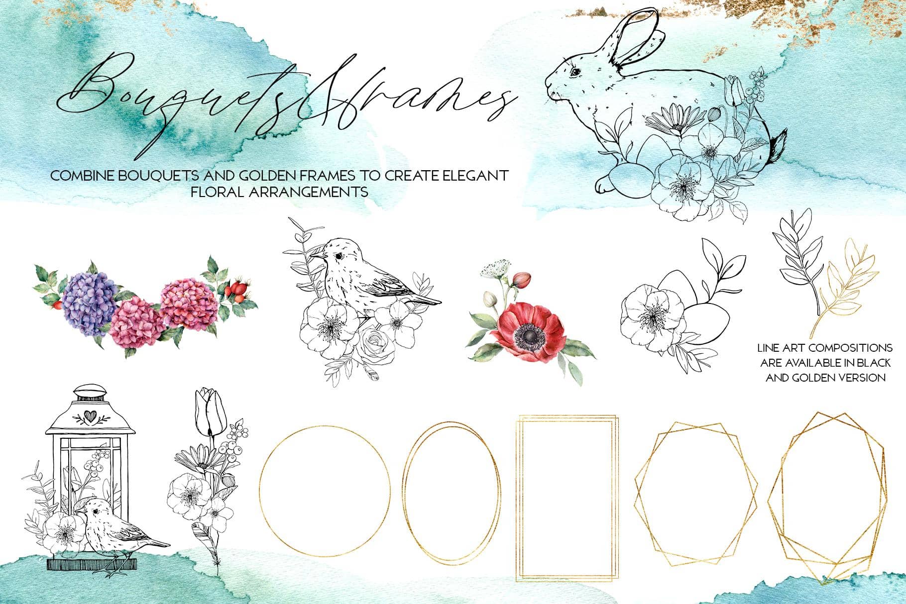 Spring song watercolor Easter bunny flowers illustrations - Image 6