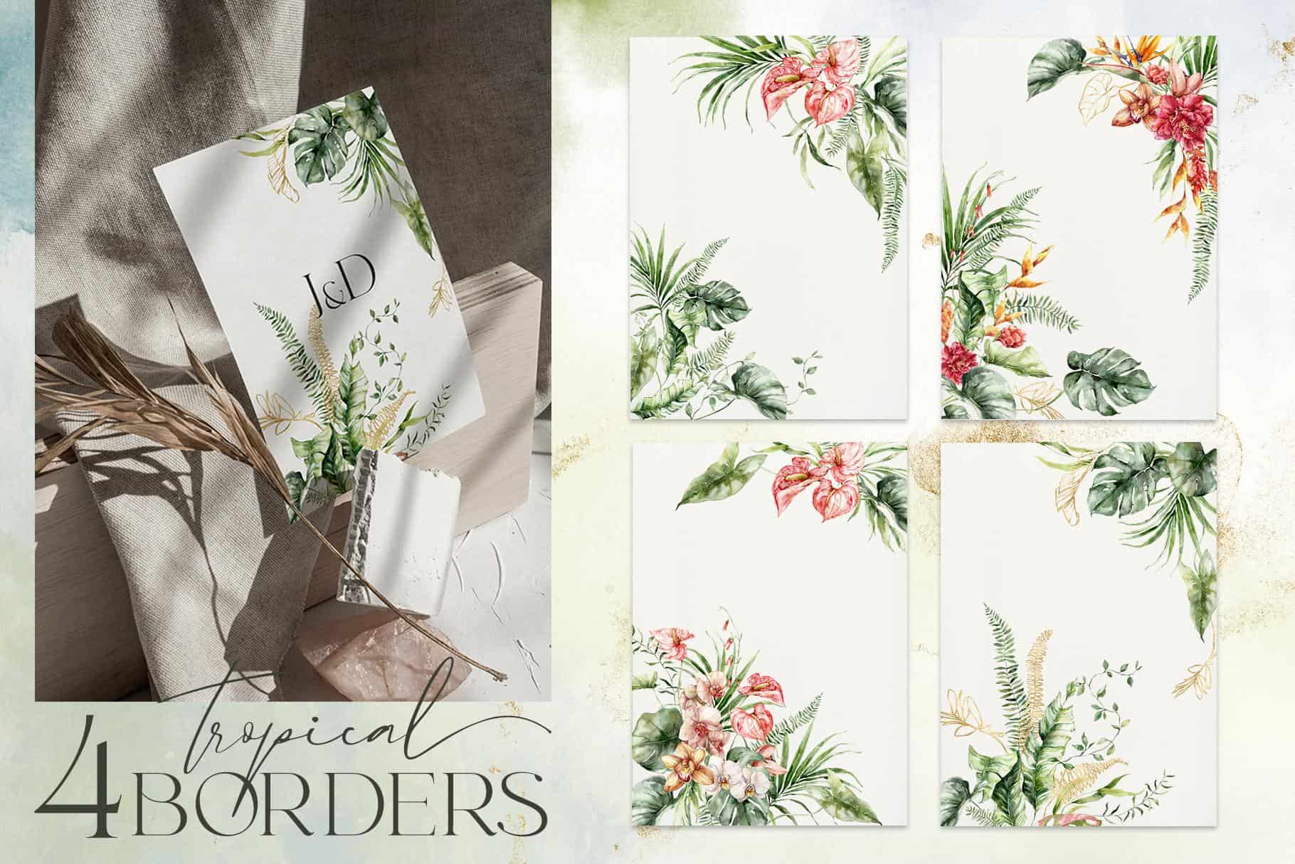 Tropical island watercolor jungle flowers and foliage illustrations - Image 6