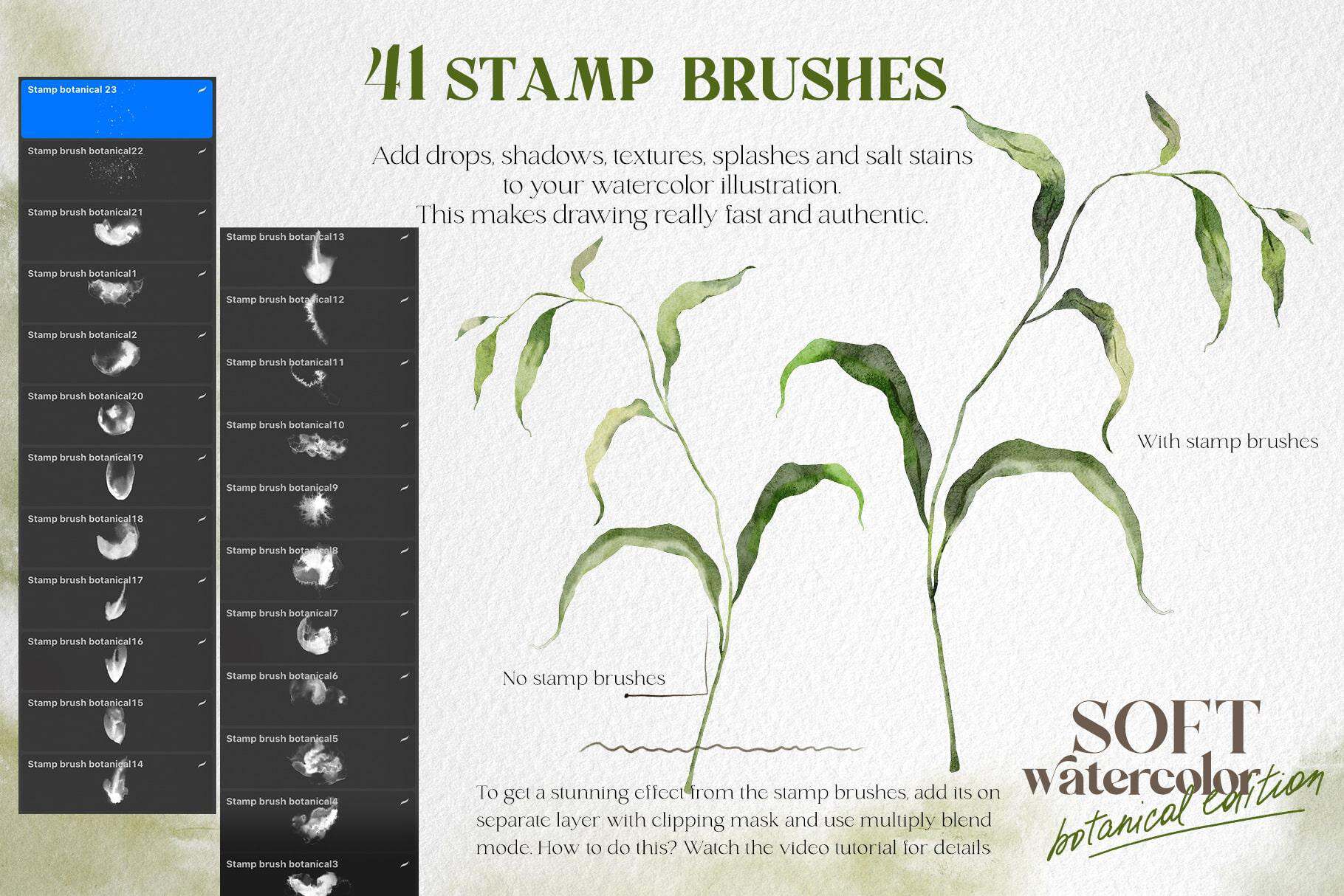 SOFT WATERCOLOR Procreate brushes + botanical edition - Image 6