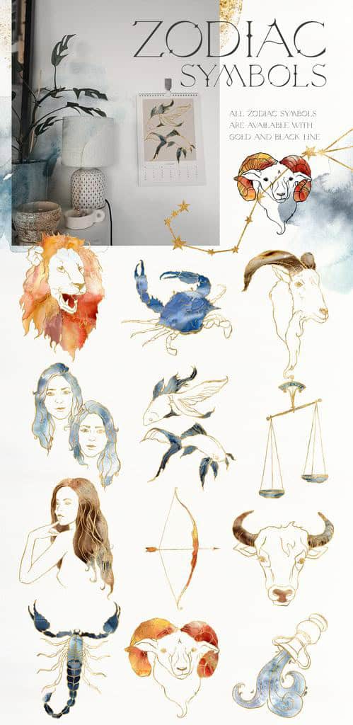 ASTROLOGY zodiac signs illustrations watercolor - Image 6