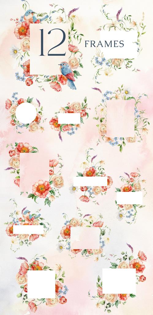 Peachy meadow watercolor wildflower illustrations - Image 6
