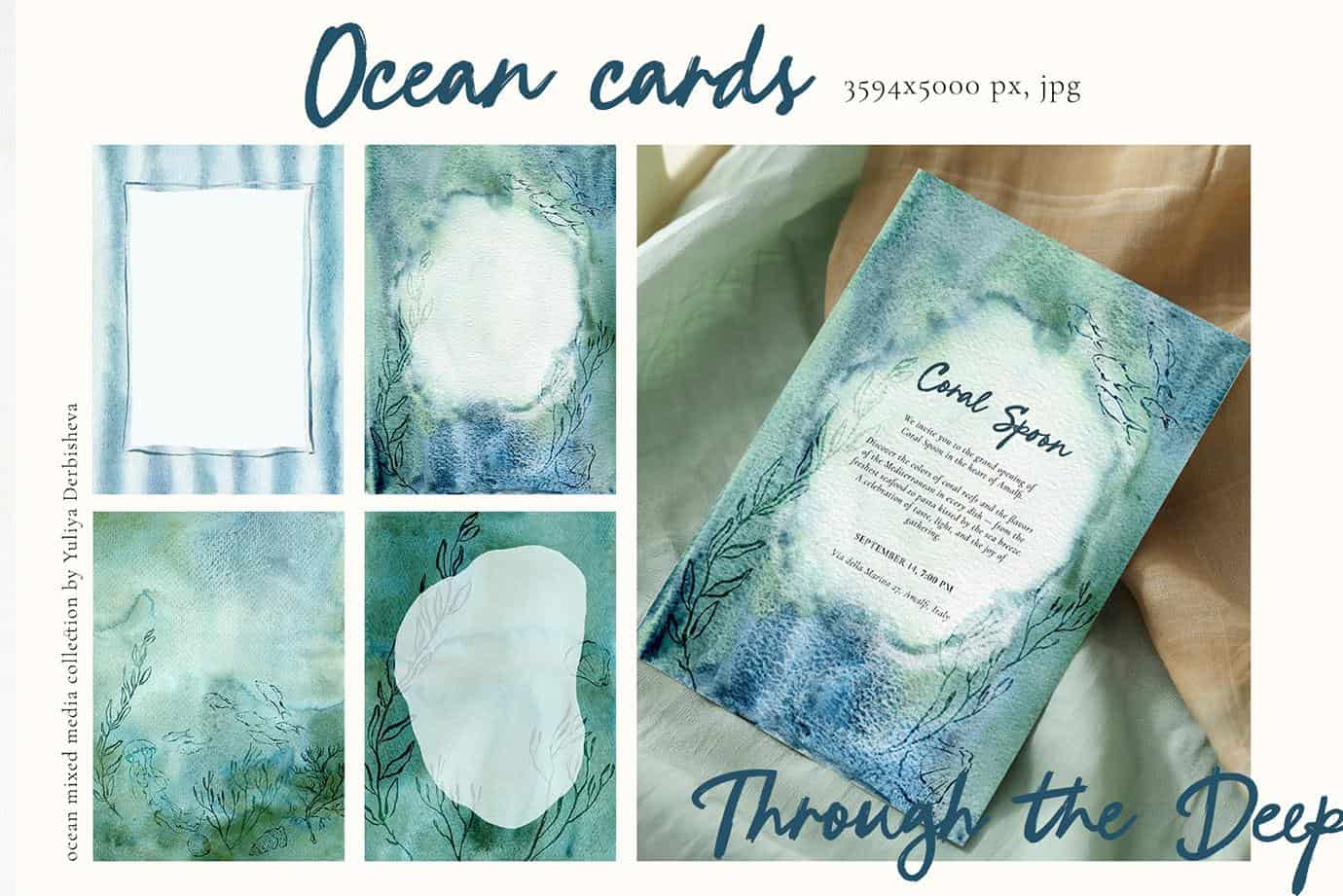 Through the Deep – Mixed Media Ocean backgrounds & marine graphics - Image 7