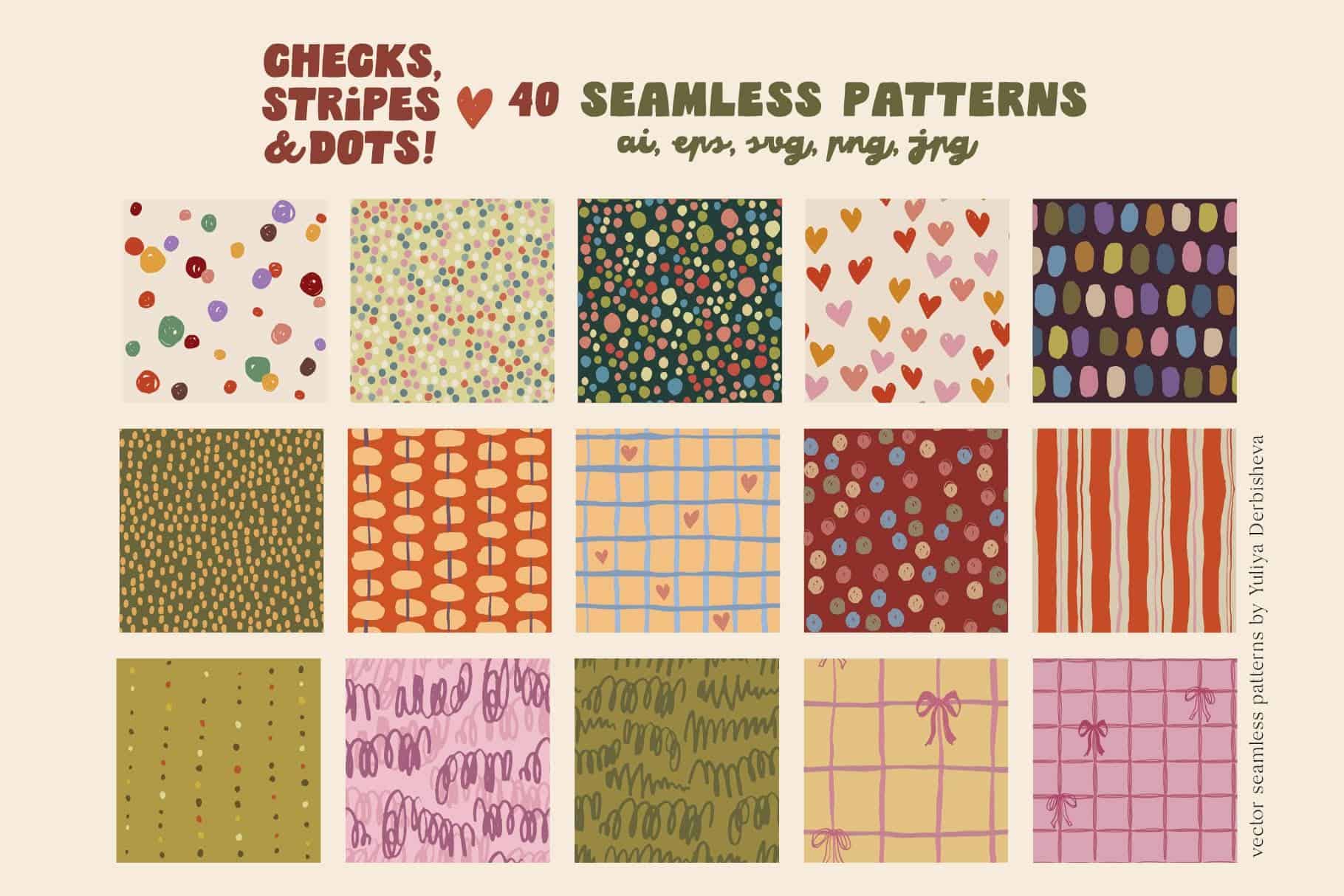 Checks, Stripes & Dots — a hand-drawn vector seamless patterns - Image 7