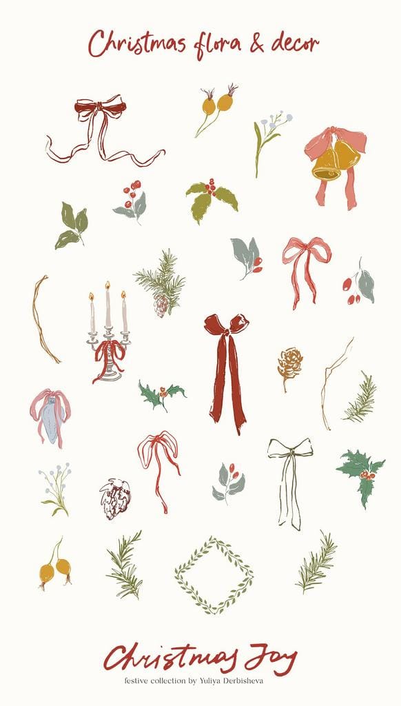 Christmas Joy hand drawn whimsical & quirky floral illustrations, festive frames, borders and backgrounds for holiday cards and design - Image 7