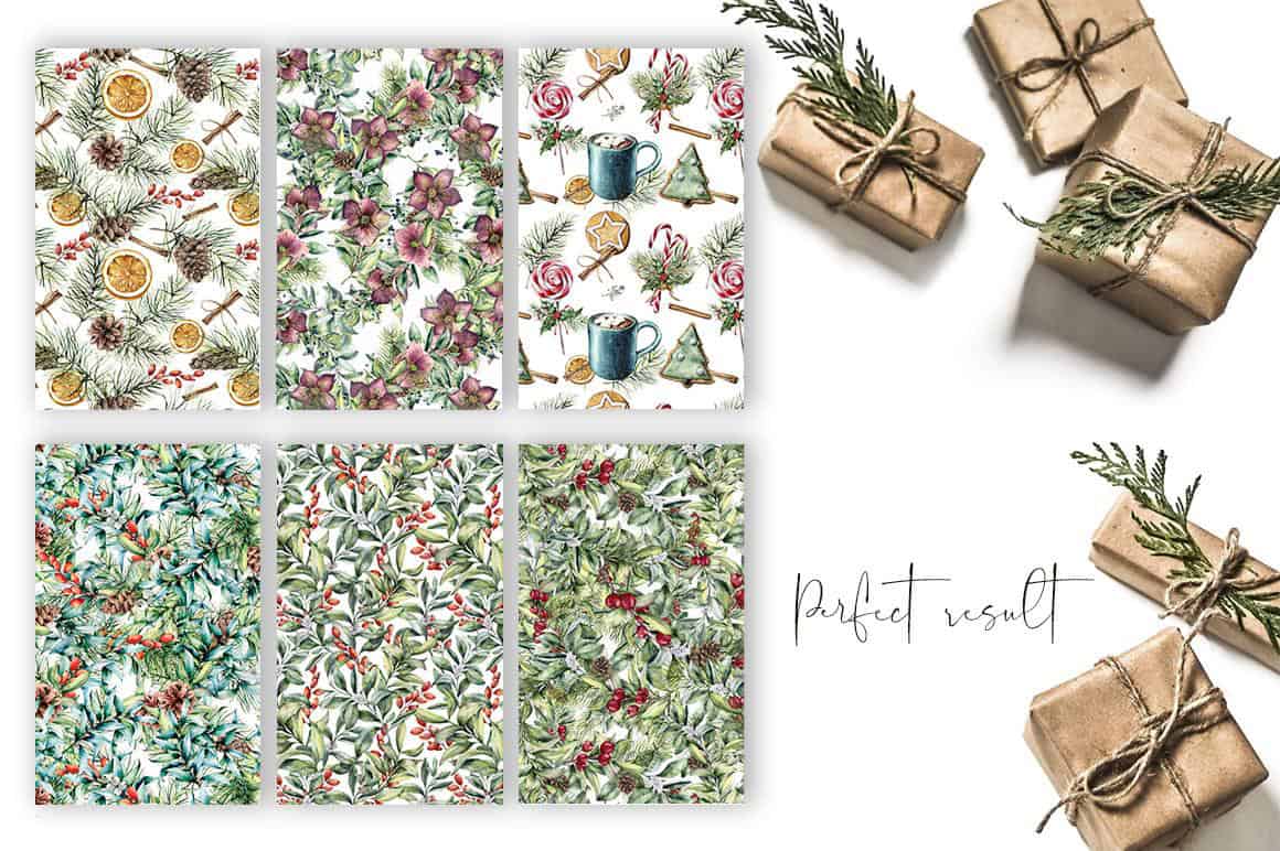 35 elegant Christmas surface pattern design watercolor illustration - Image 7