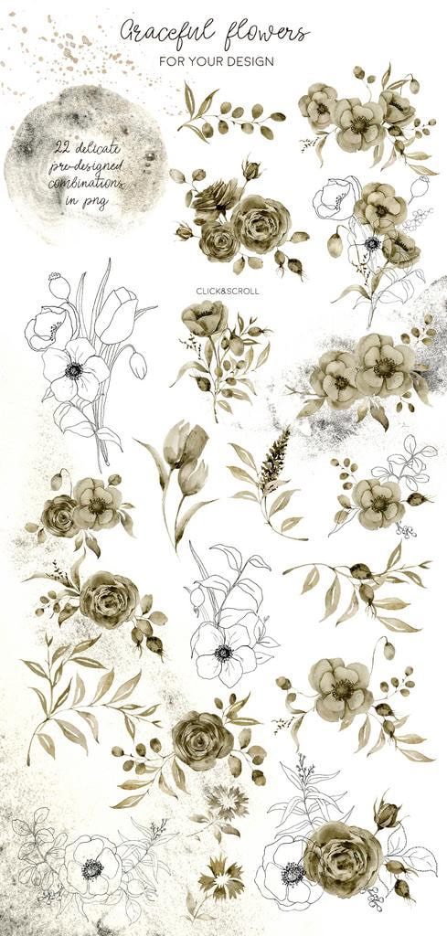 Monochrome neutral pastel flowers watercolor - Image 7