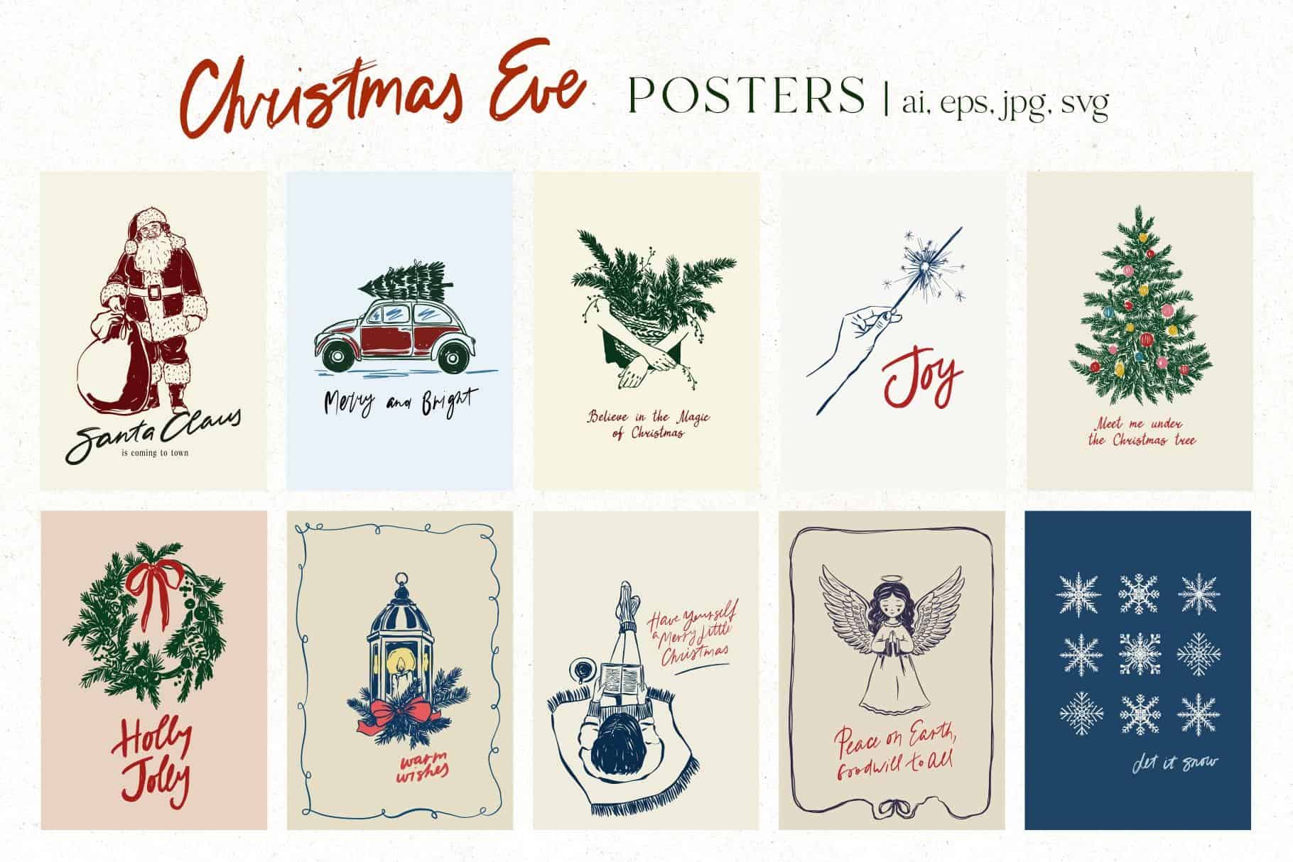 Christmas Eve vector doodles illustrations and festive design - Image 7
