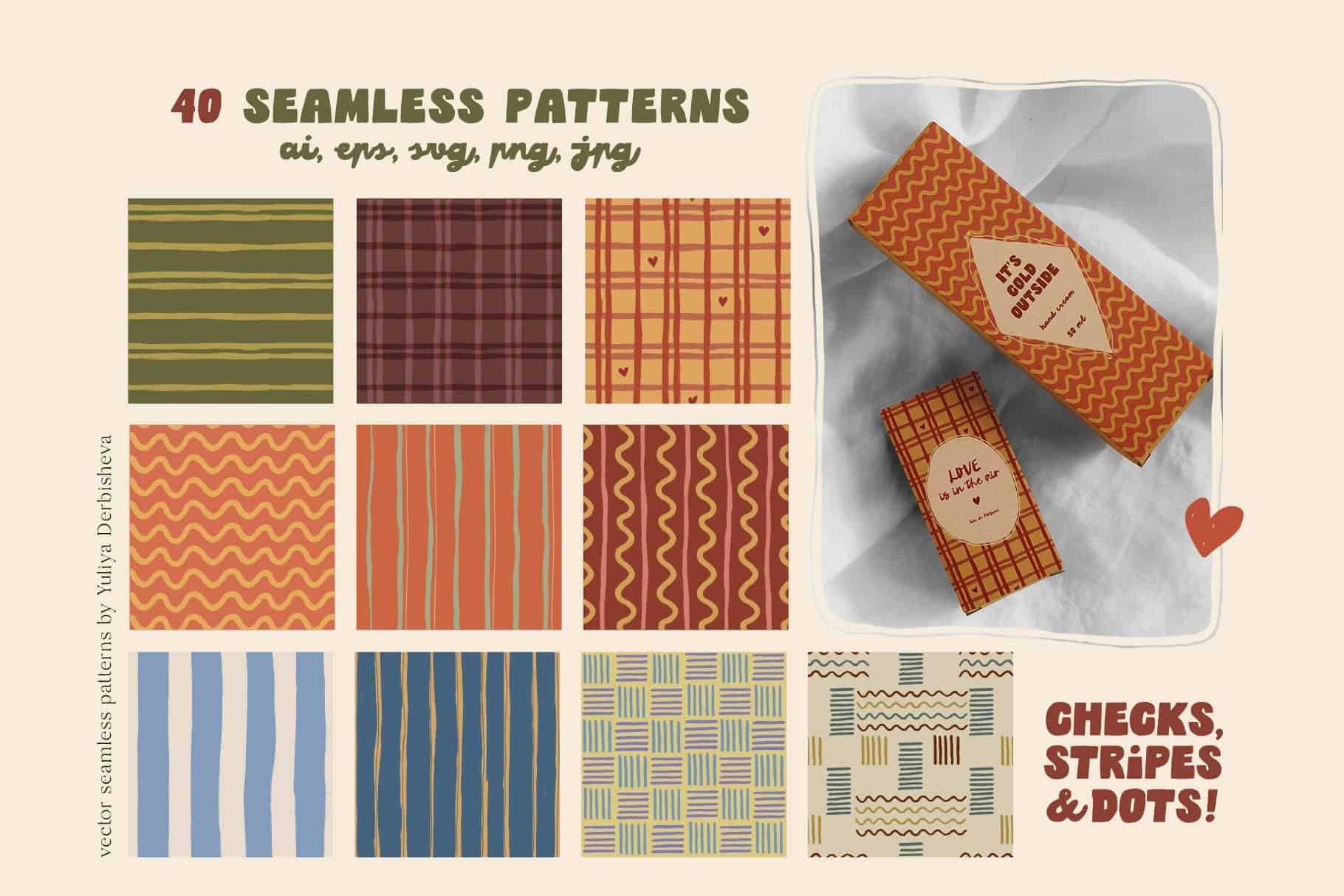 Checks, Stripes & Dots — a hand-drawn vector seamless patterns - Image 8