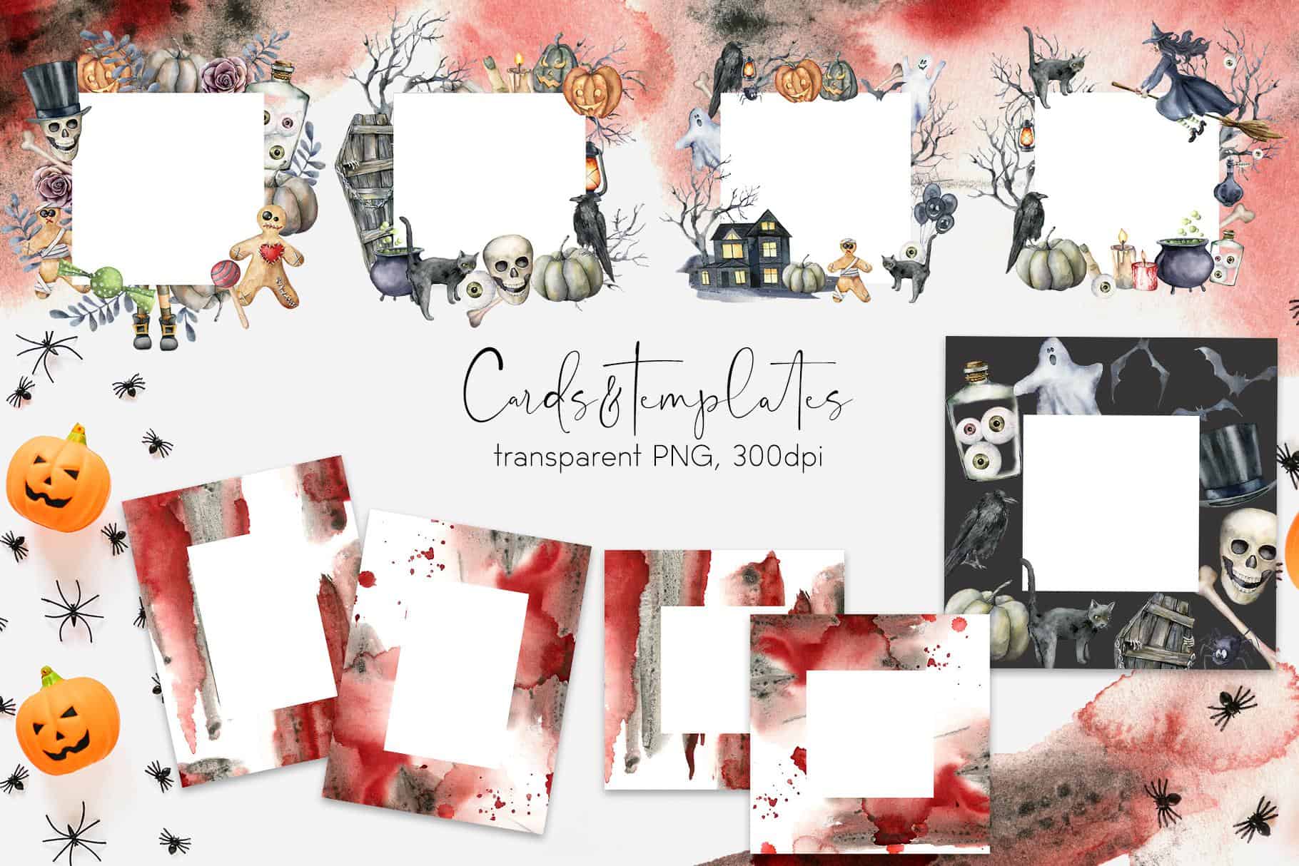Watercolor Happy Halloween night party Illustrations - Image 8